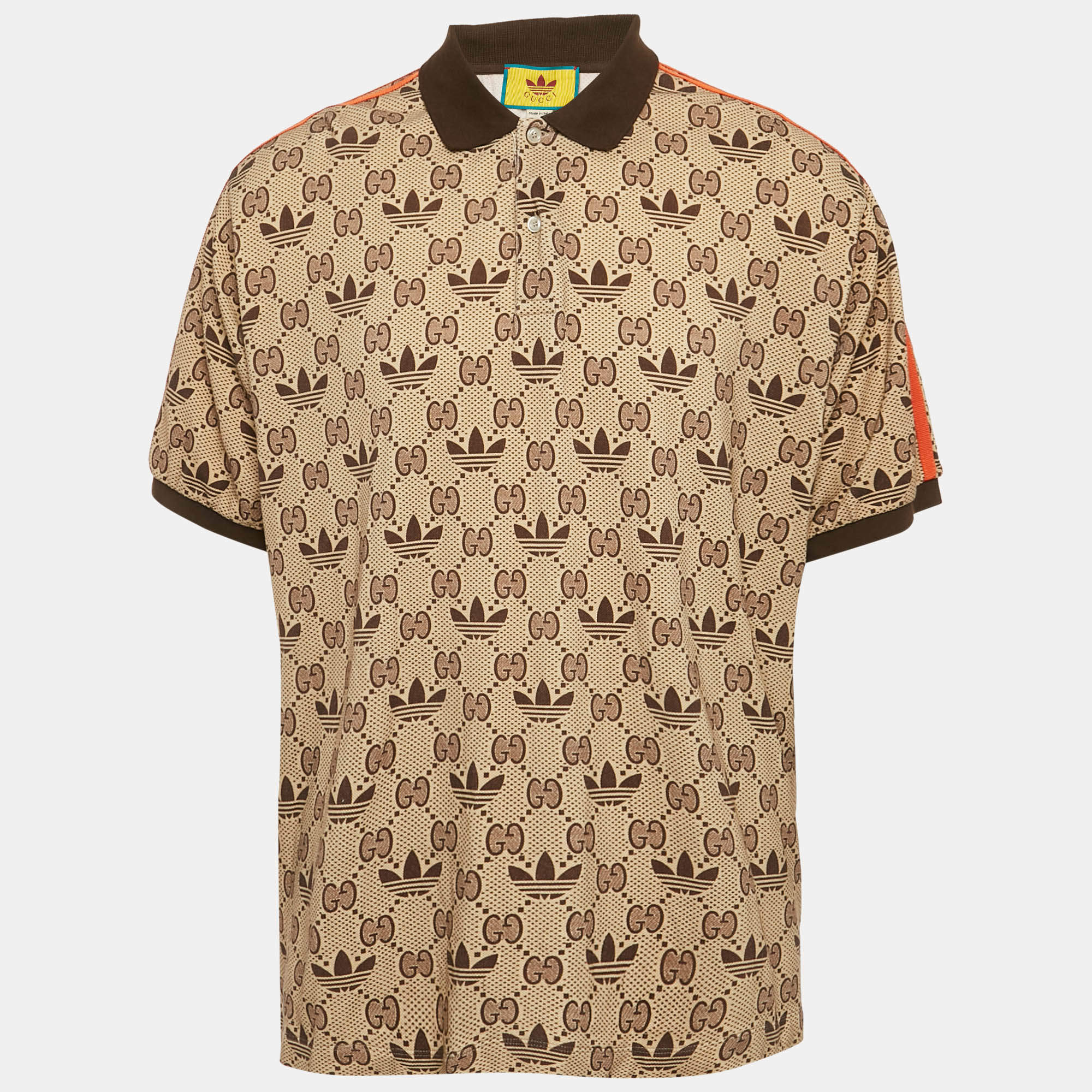 Gucci X Adidas Beige Logo Print Cotton Polo T-Shirt XXXL