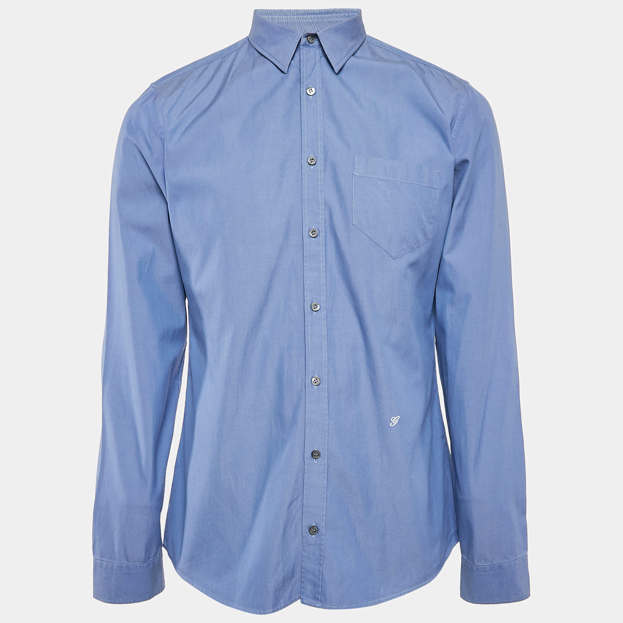 Gucci Navy Blue Chambray Cotton Button Front Shirt XL