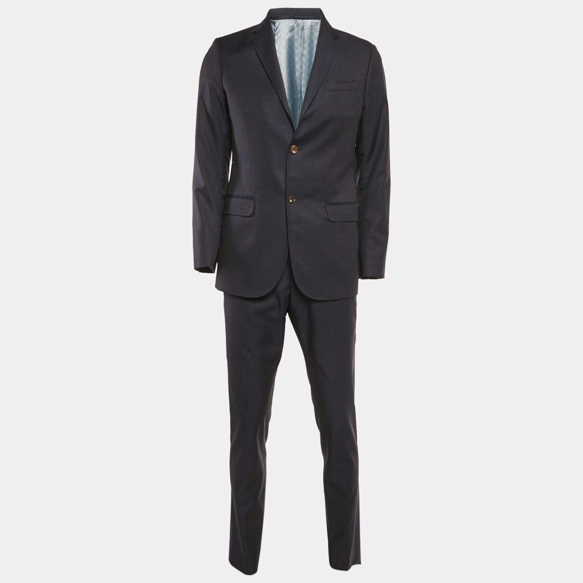 Gucci Navy Blue Patterned Wool Tailored Suit M