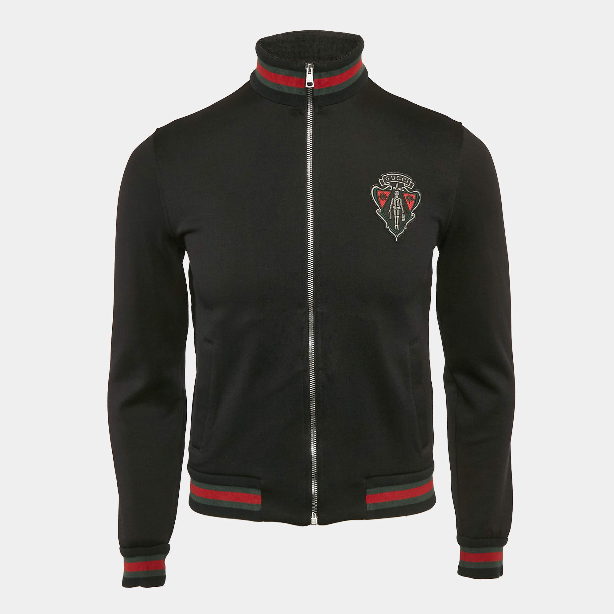 Gucci Equestrian Black Logo Applique Zip Front Jacket XS