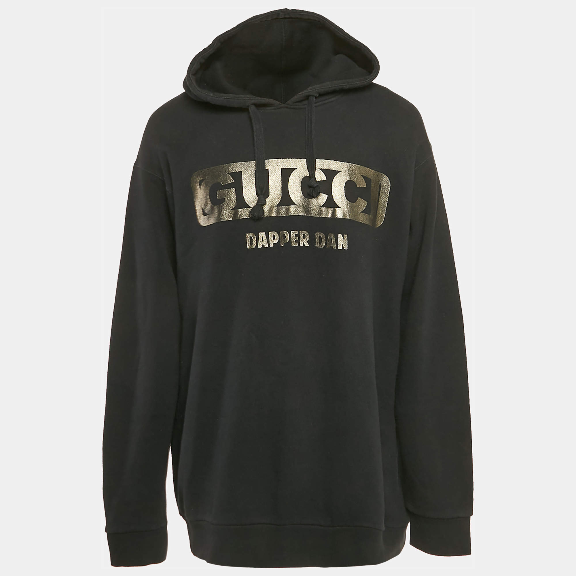 Gucci X Dapper Dan Black Logo Print Cotton Knit Hoodie L