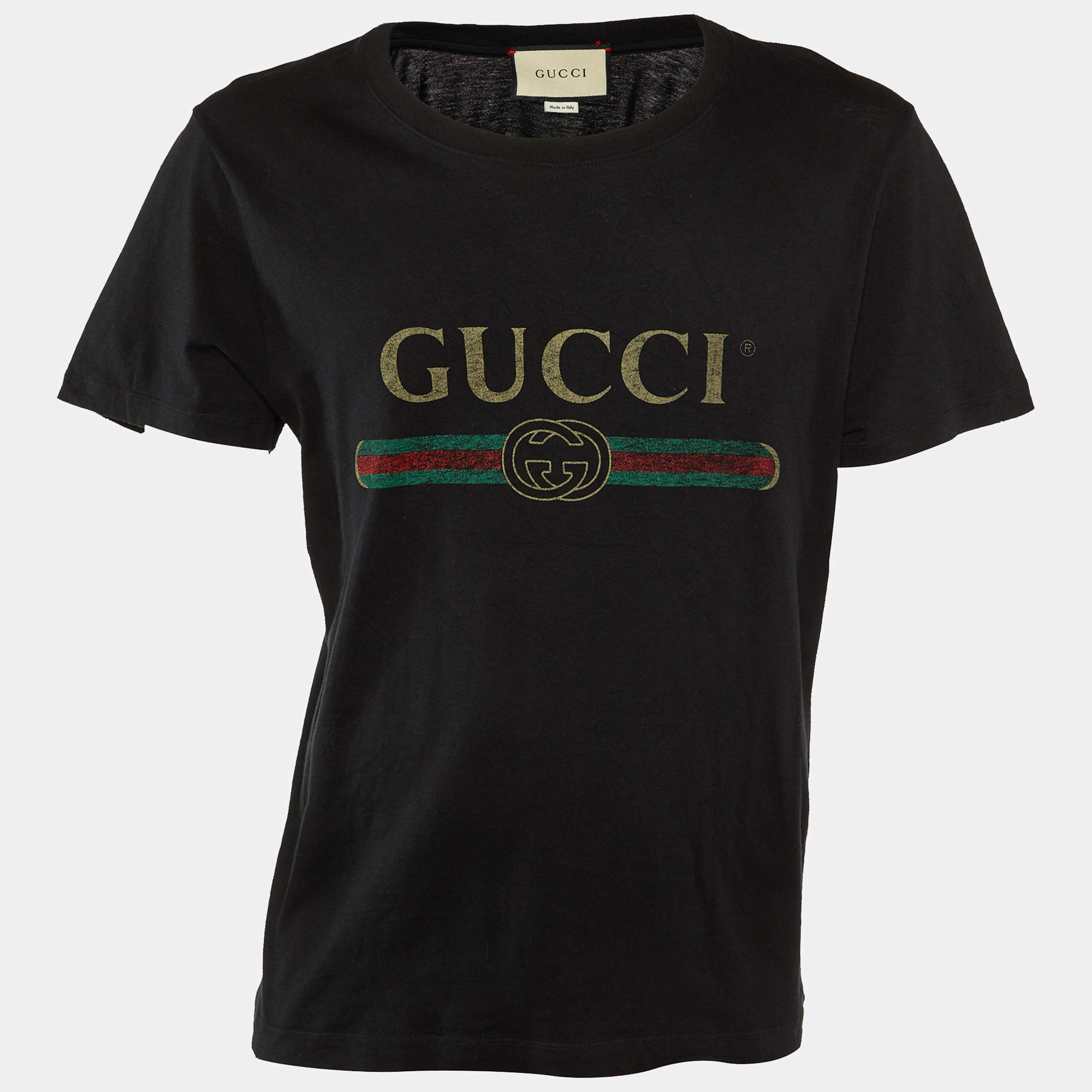Pre Owned Gucci Black Vintage Logo Washed Cotton Oversized T-Shirt S