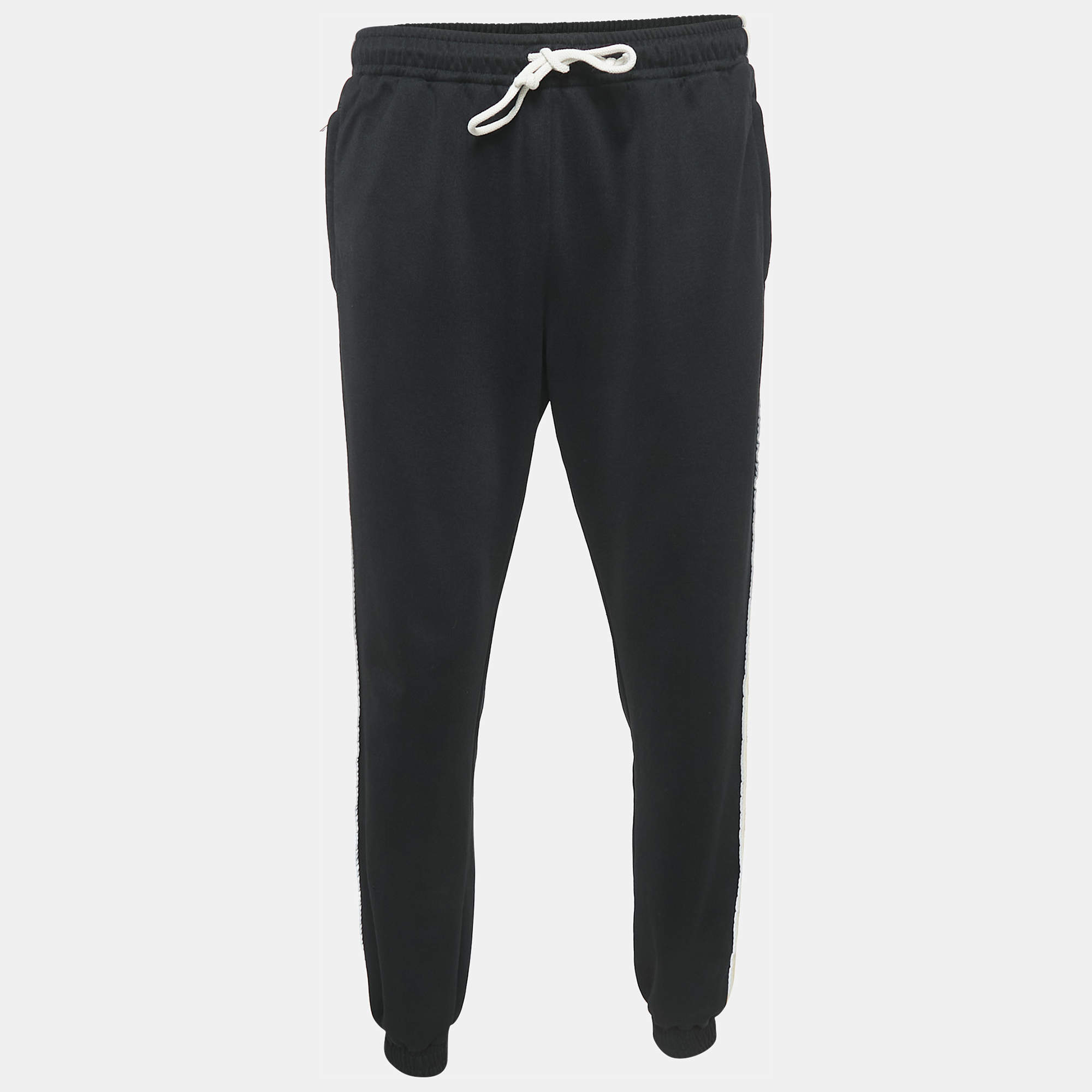 Gucci Black GG Side Stripe Cotton Knit Sweatpants L