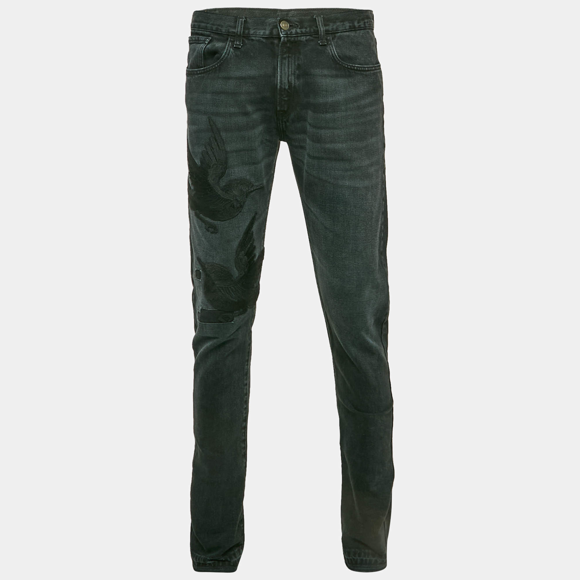 Gucci Dark Grey Washed Denim Regular Fit Denim Jeans L Waist 34"