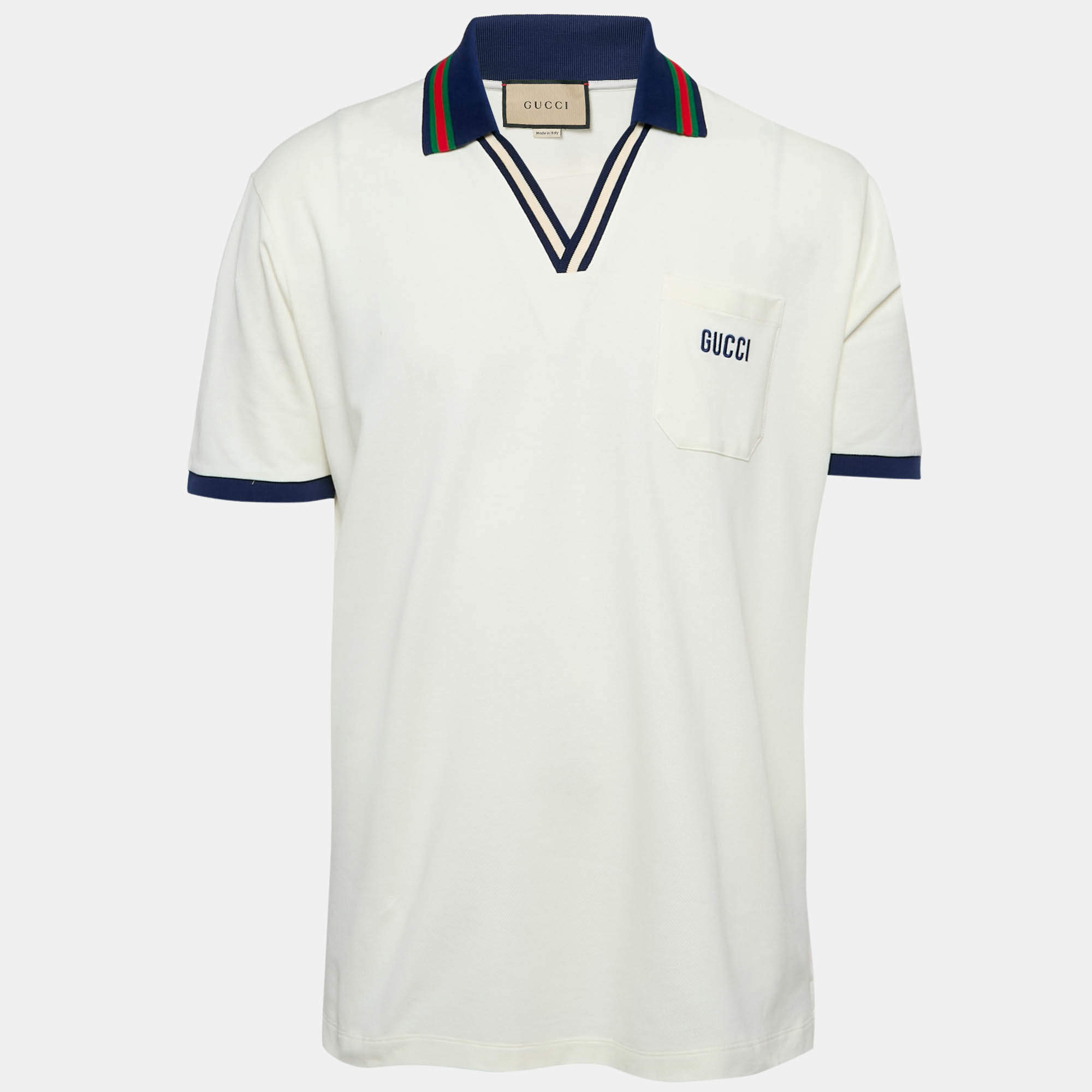 مملوكة مسبقًا Gucci Off-White Logo Embroidered Cotton Pique Polo T-Shirt XL