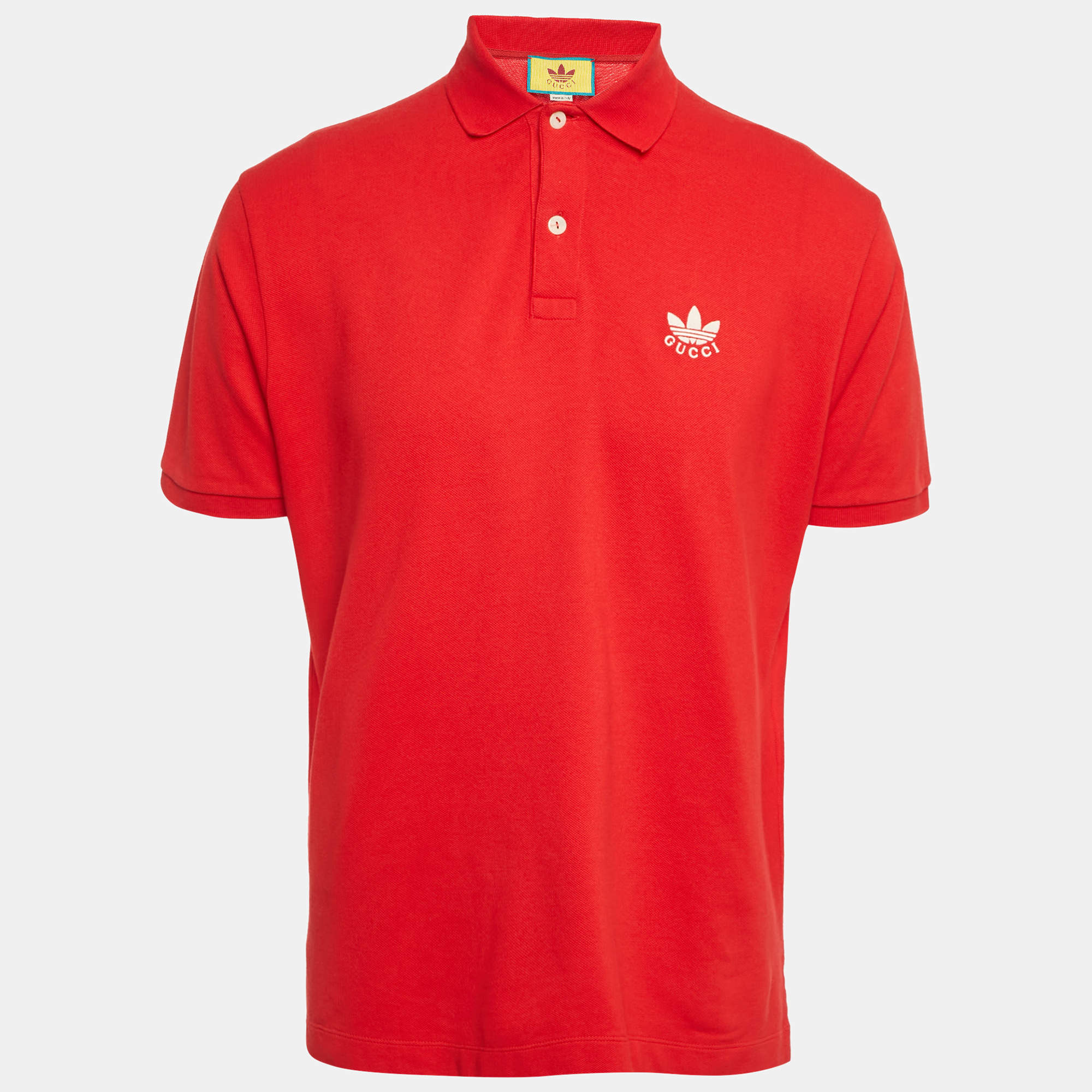 Gucci x Adidas Red Cotton Pique Polo T-Shirt L