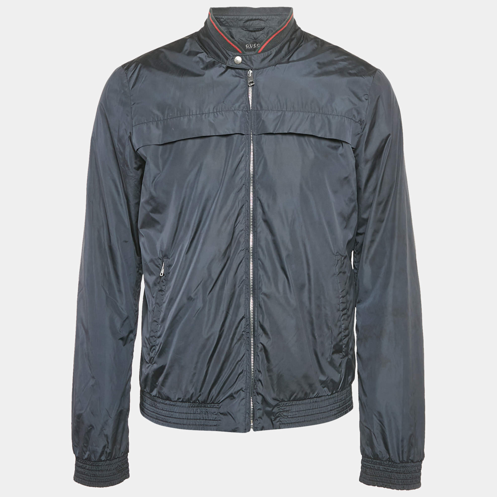 Gucci Midnight Blue Synthetiic Zip Front Bomber Jacket M