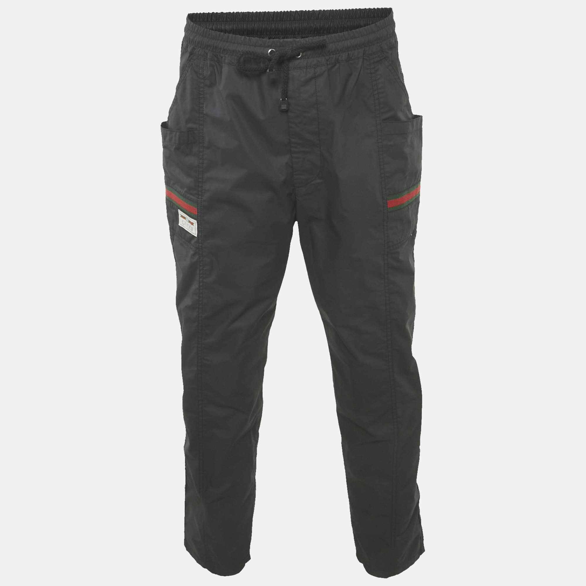 Pre Owned Gucci Black Web Trim Cotton Jogger Pants L