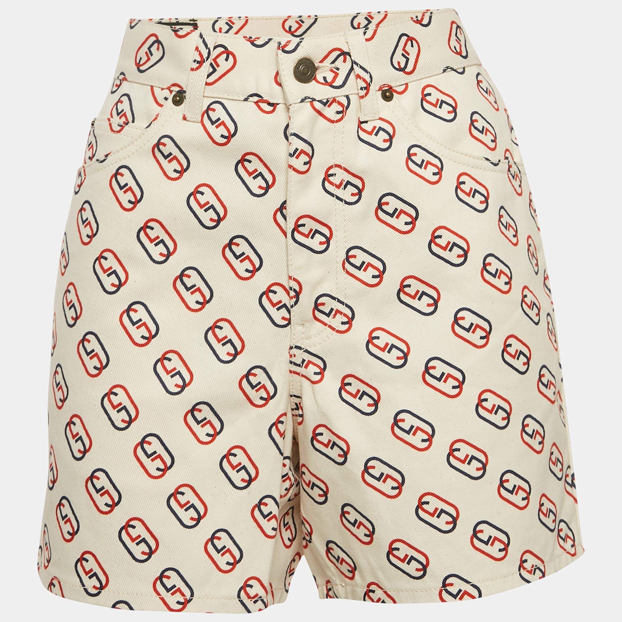 Gucci Off-White GG Print Denim Shorts S