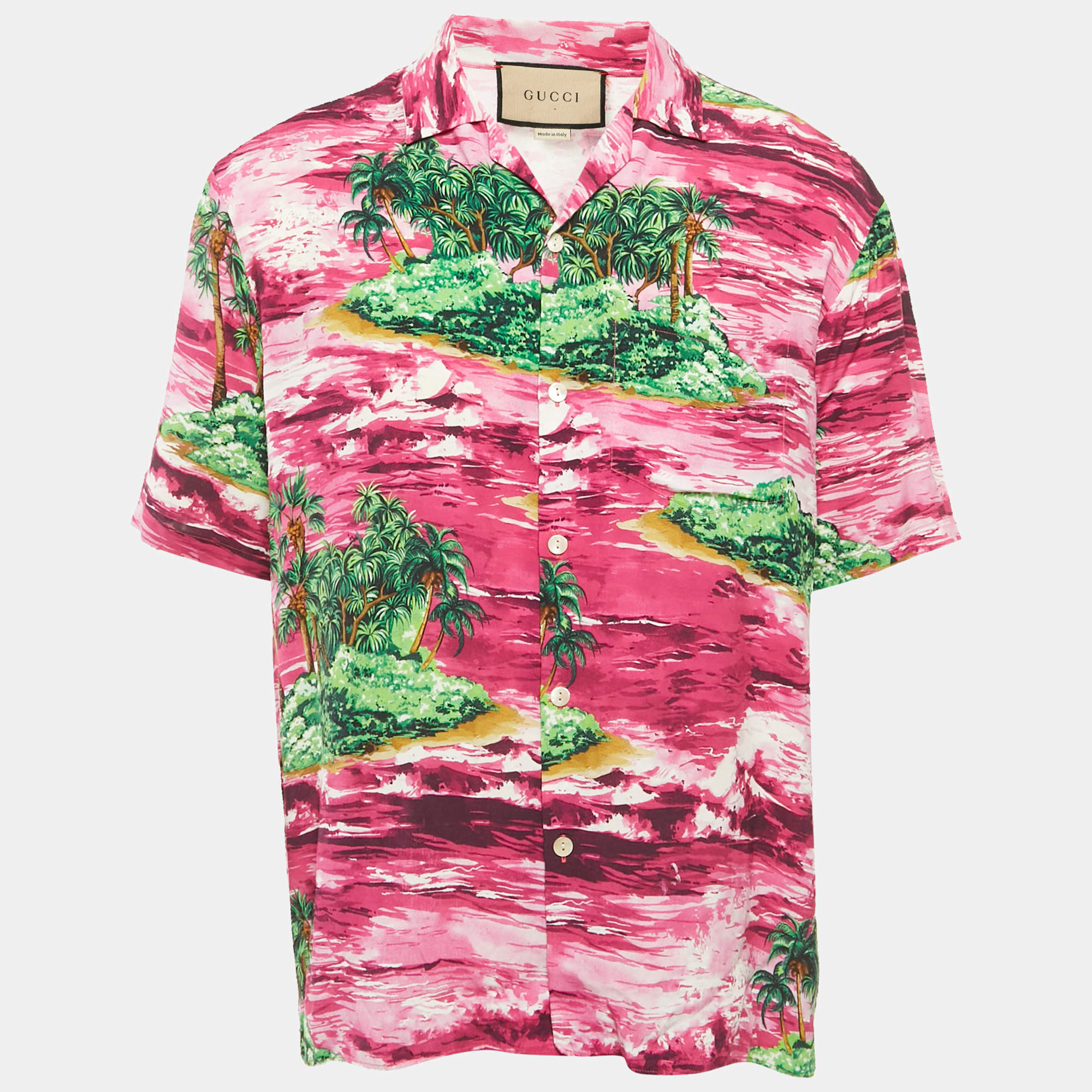 Gucci Pink Tropical Print Crepe Button Front Boxy Fit Shirt M