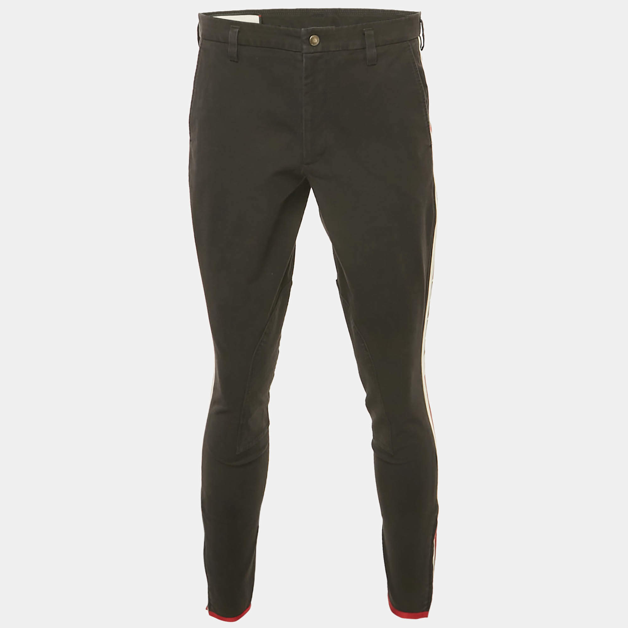 Pre Owned Gucci Black Web Trim Denim Skinny Jeans XL Waist 34"