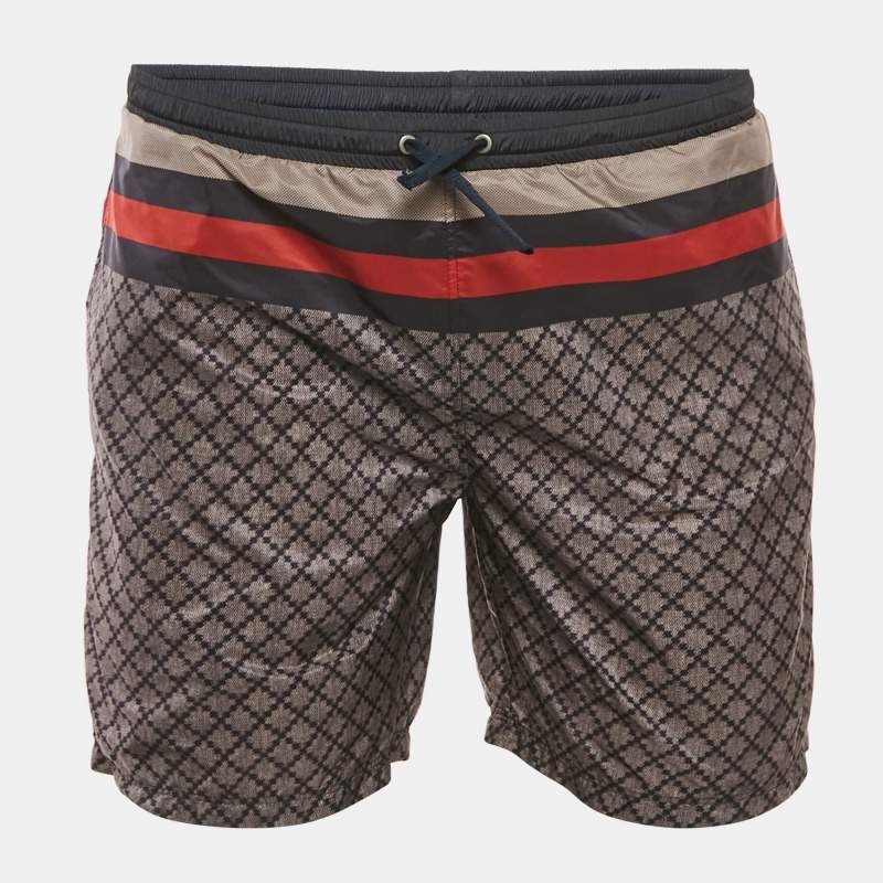 Pre Owned Gucci Navy Blue Diamante Print Nylon Swim Shorts S