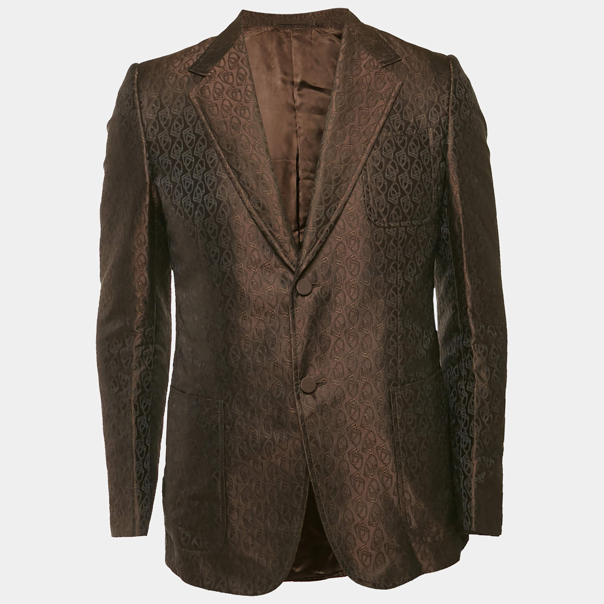 Pre Owned Gucci Brown Horse-Bit Jacquard Single Breasted Blazer L