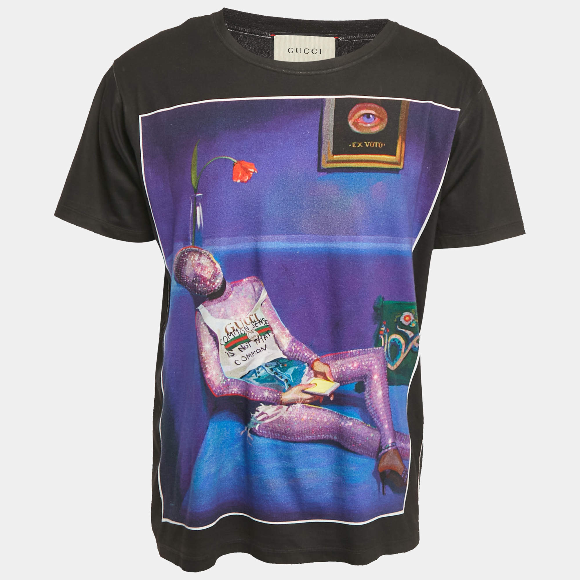 Gucci Black Printed Cotton Crew Neck T-Shirt M