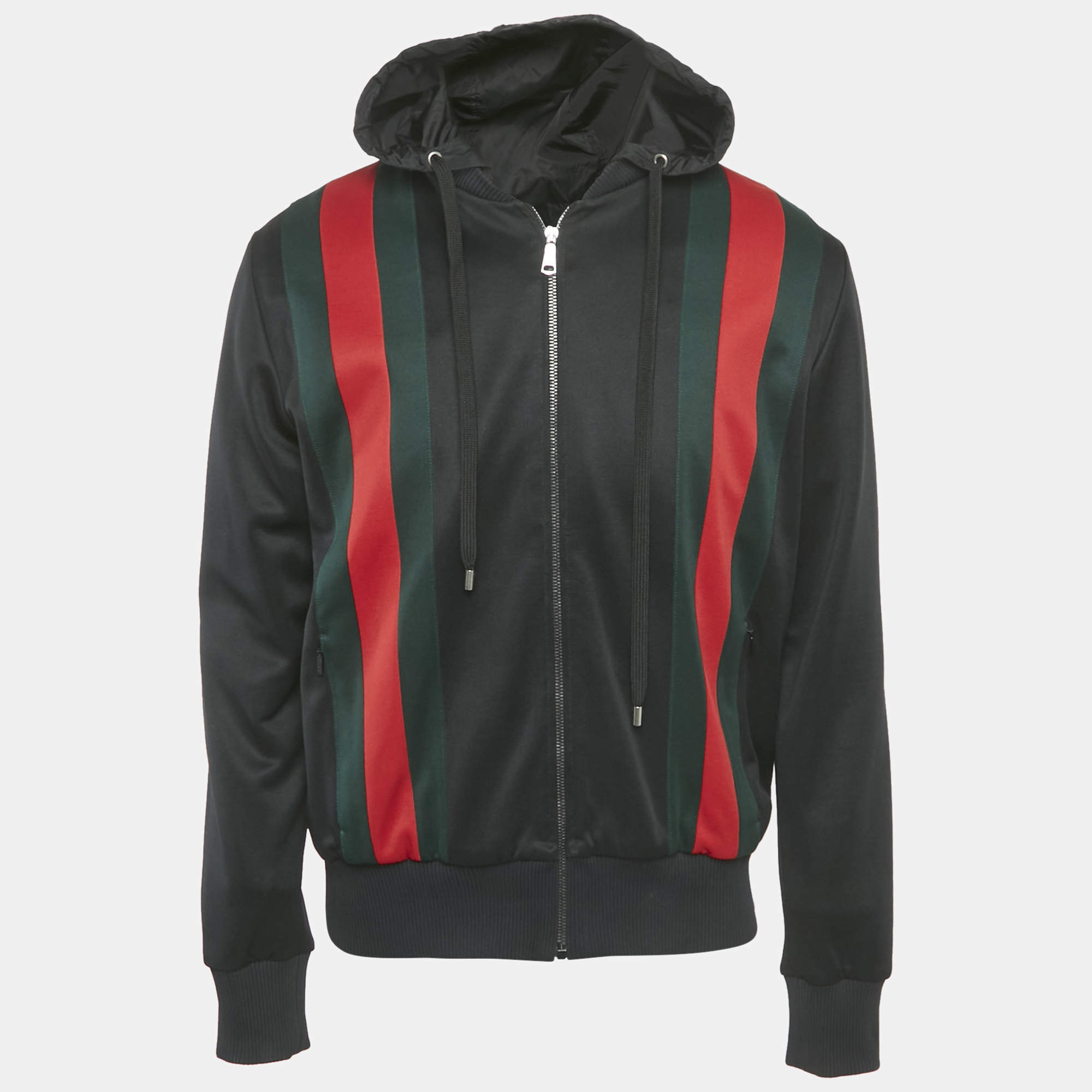 Gucci Black Web Striped Jersey Hooded Jacket M