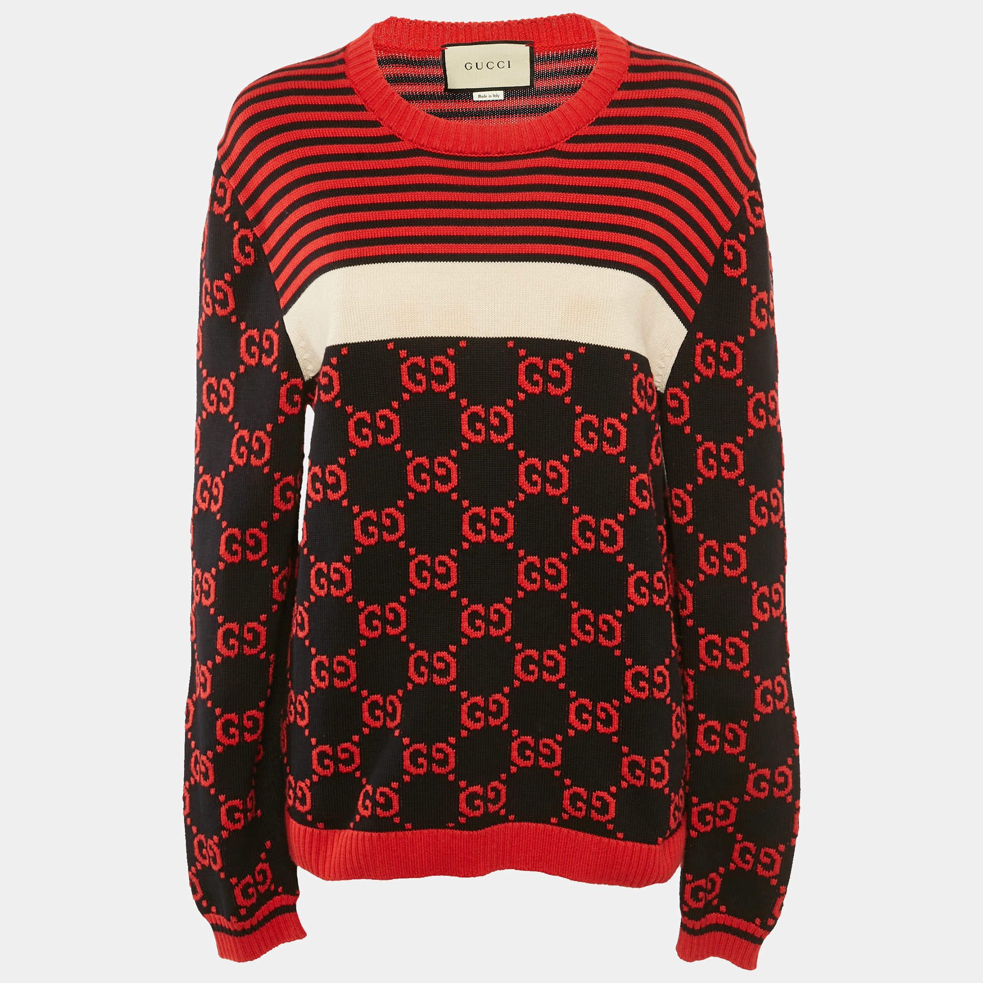 Gucci Red/Black GG Monogram Pattern Cotton Jumper L