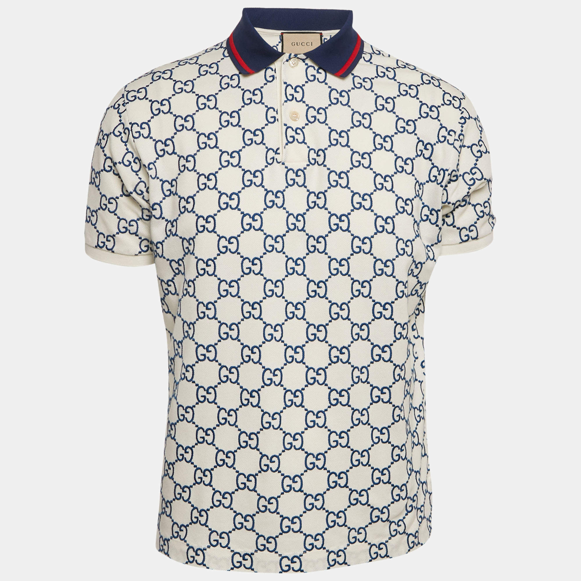 Pre Owned Gucci GG Embroidered Cotton Pique Polo T-Shirt S
