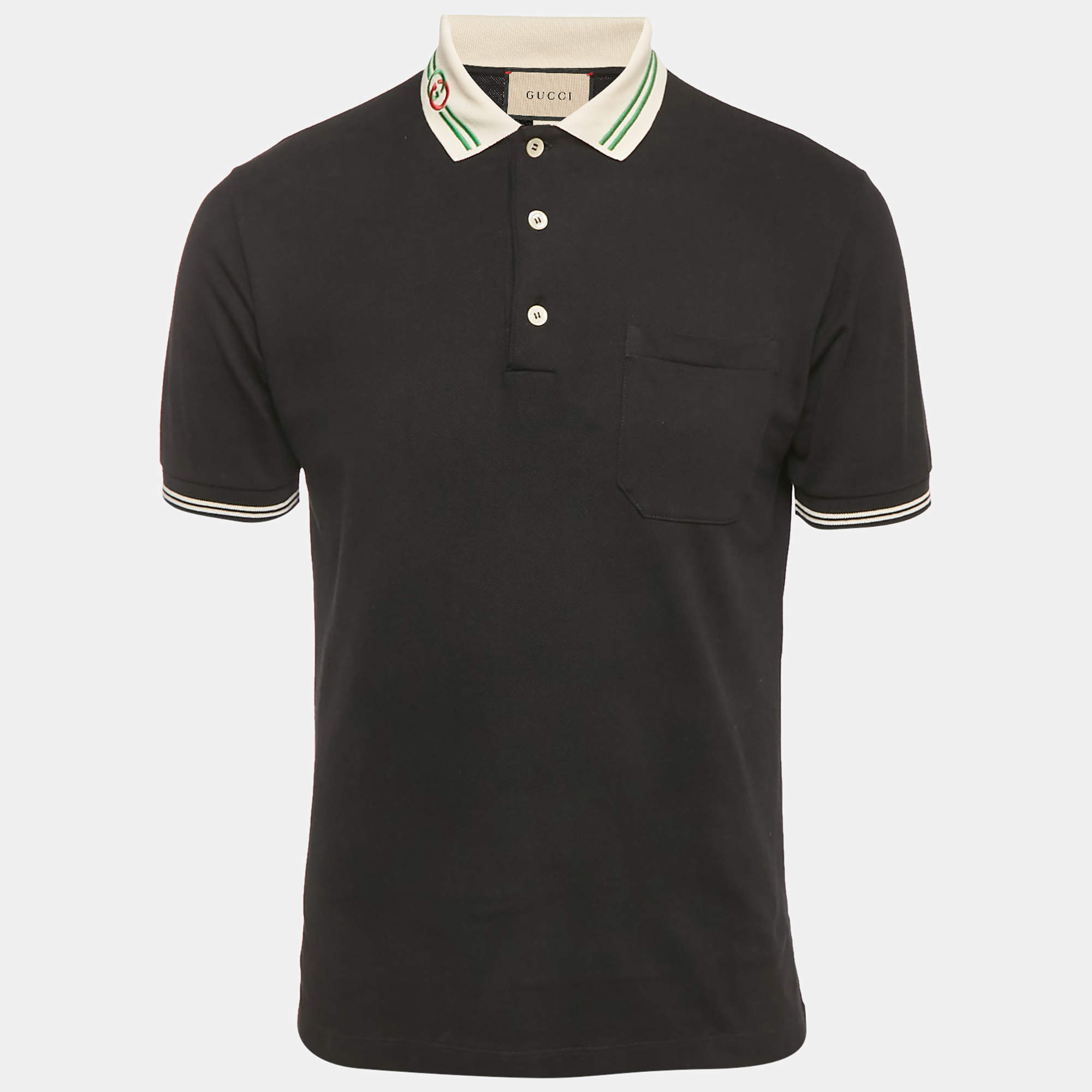 Pre Owned Gucci Black Interlocking GG Collar Pique Cotton Polo T-Shirt XS