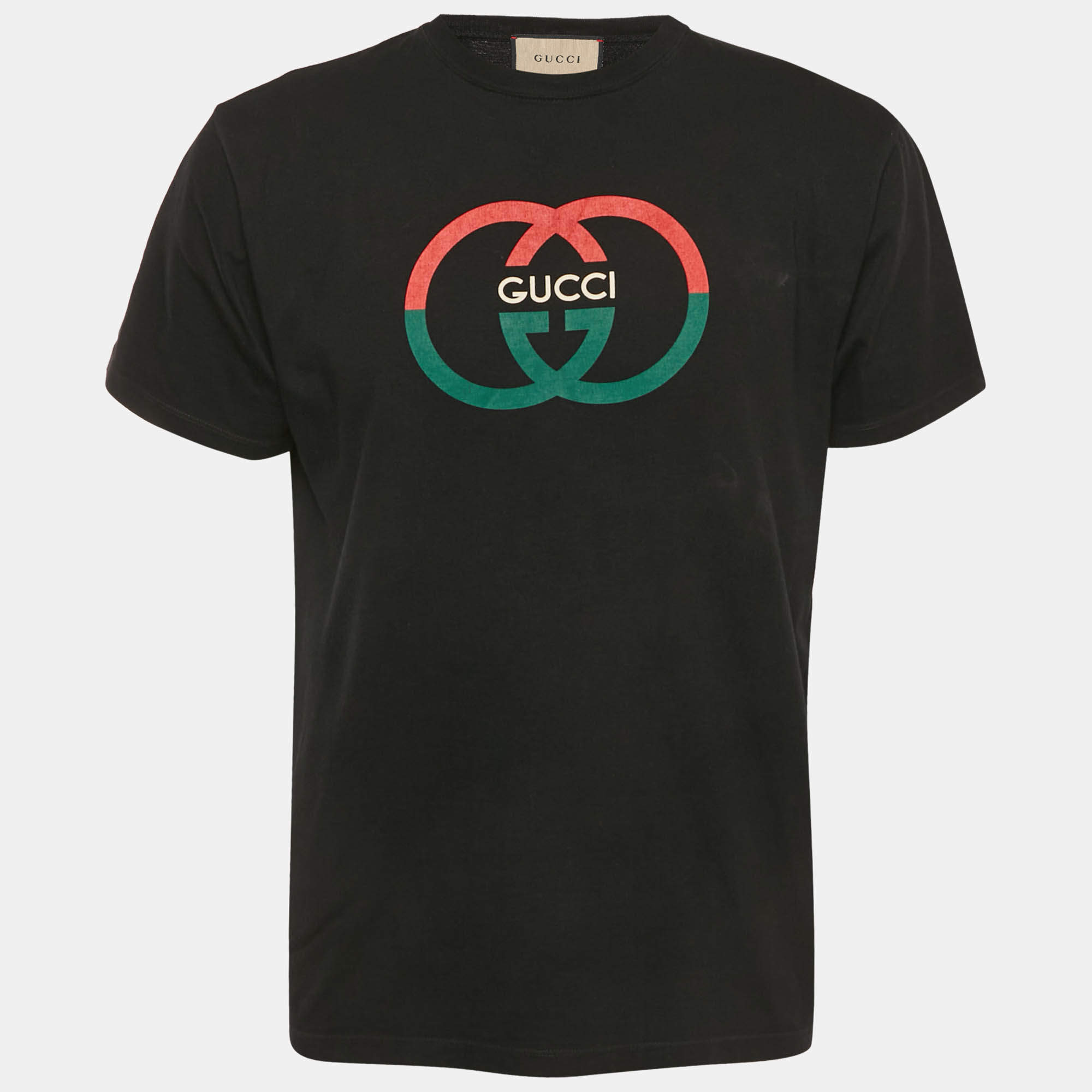 Pre Owned Gucci Black GG Logo Print Jersey Short Sleeve T-Shirt S