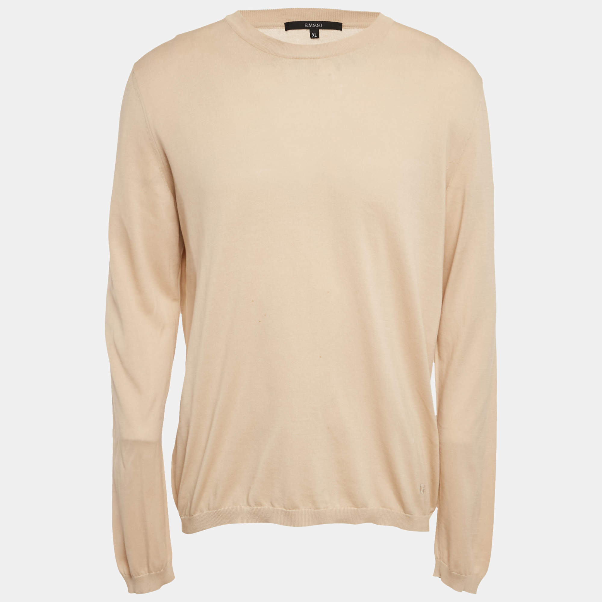 Pre Owned Gucci Beige Cotton Knit Crewneck Sweatshirt XL