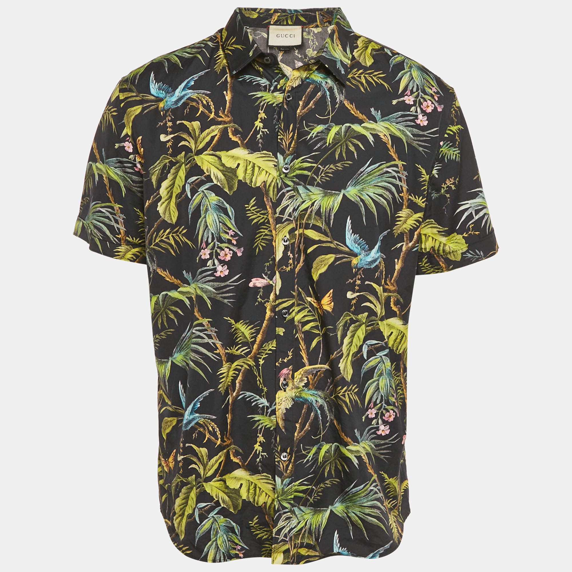 Pre Owned Gucci Green Printed Cotton Short Sleeve Duke Shirt XL   