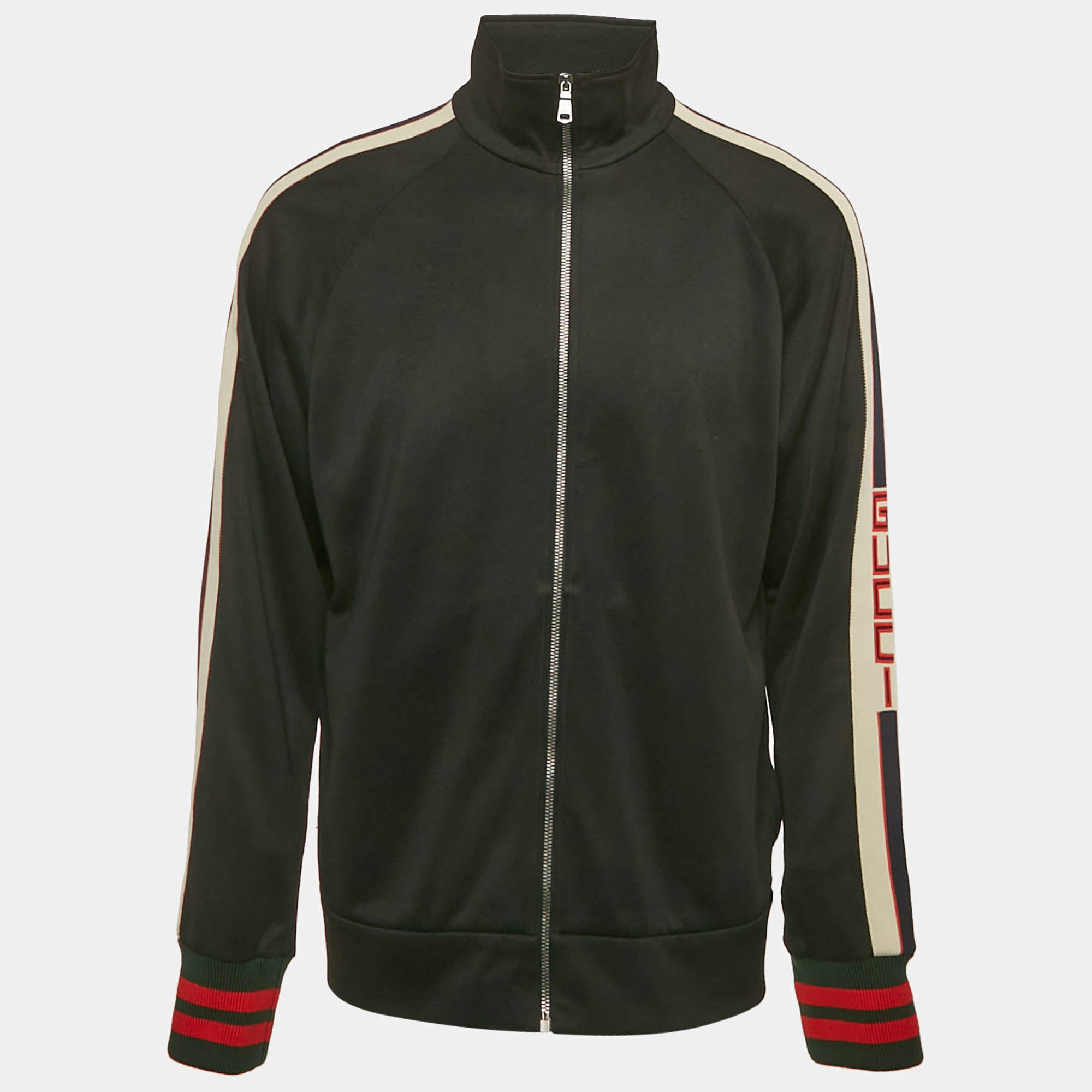 مملوكة مسبقًا Gucci Black Web Accent Technical Jersey Track Jacket L
