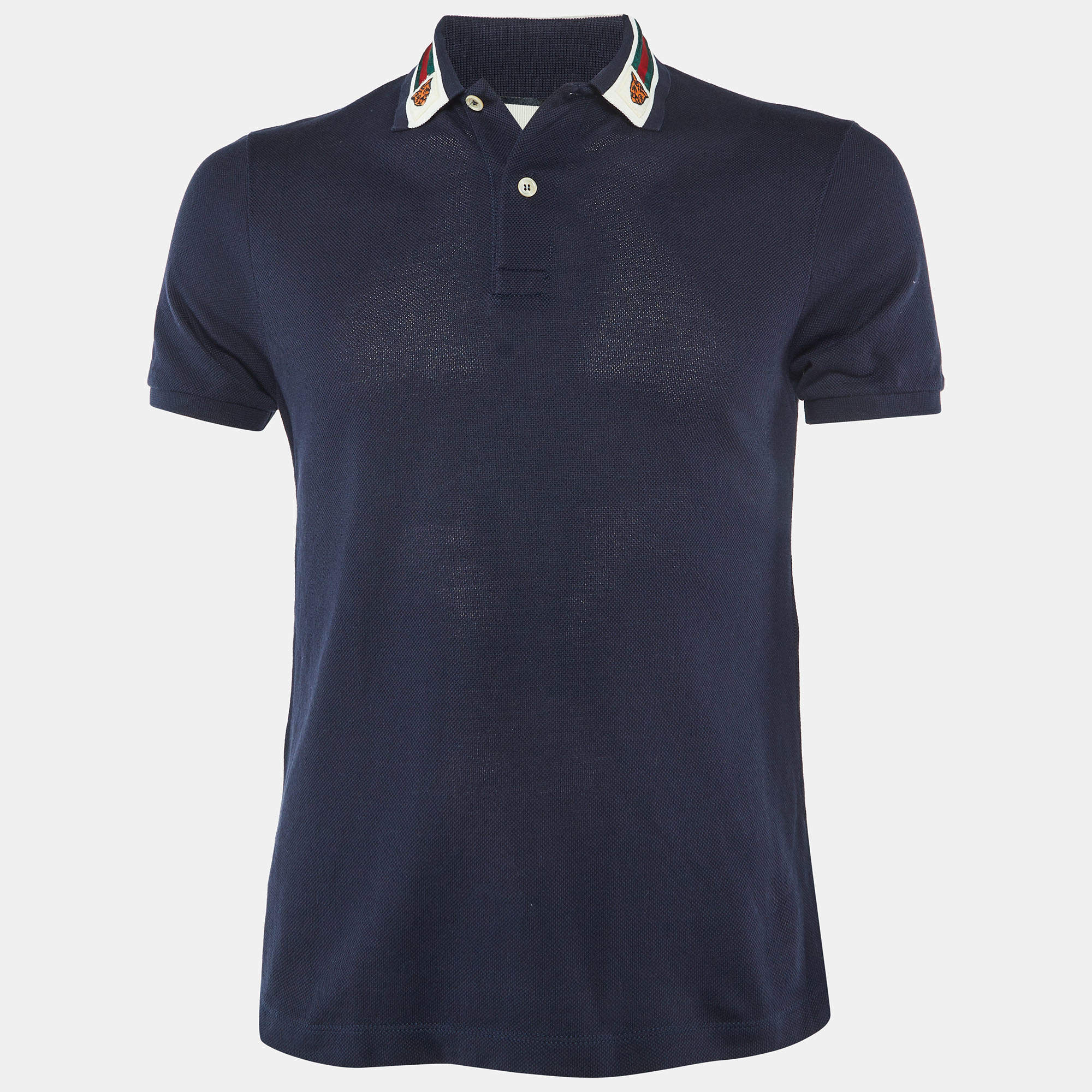 Pre Owned Gucci Navy Blue Cotton Pique Polo T-Shirt XS