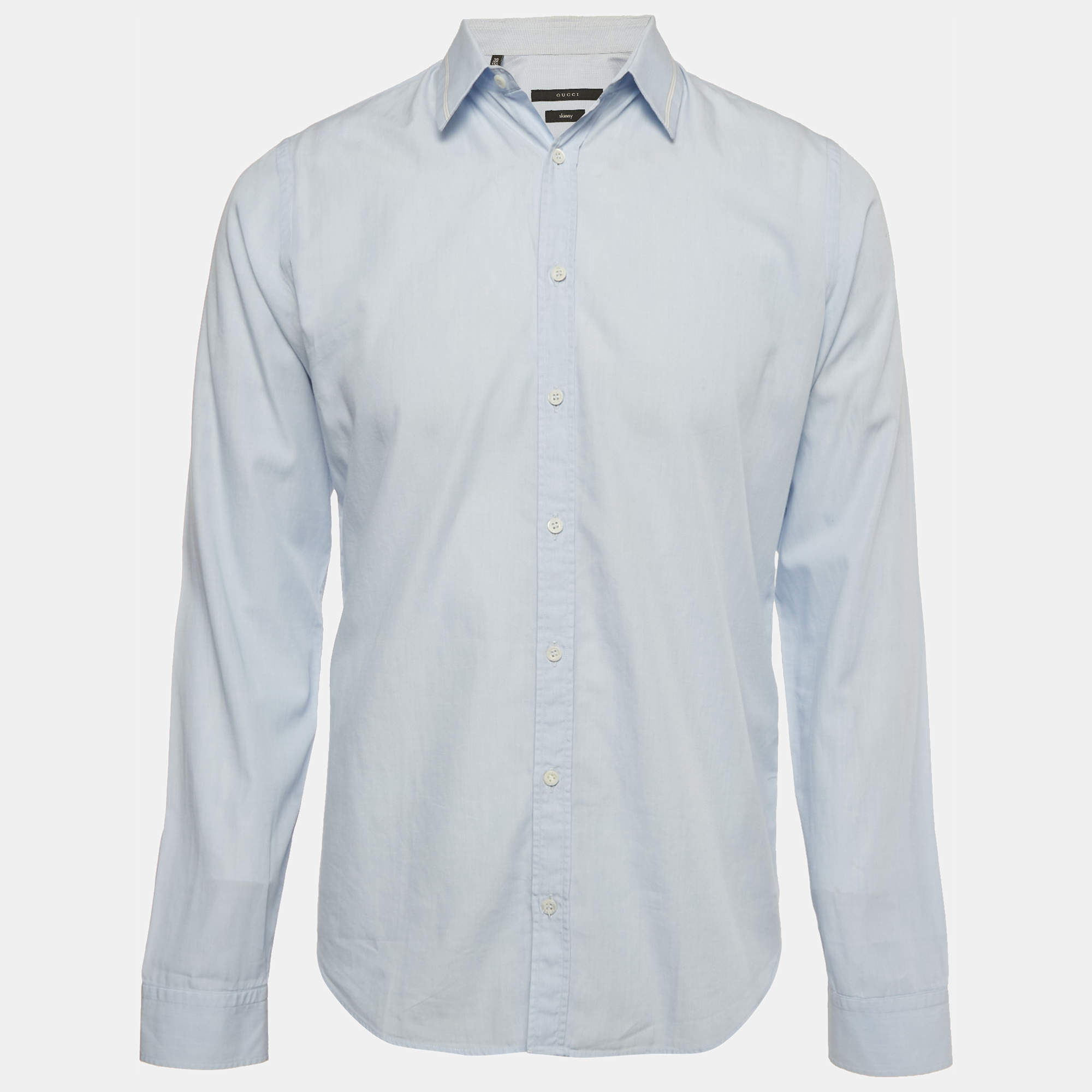 Pre Owned Gucci Blue Cotton Long Sleeve Skinny Shirt M