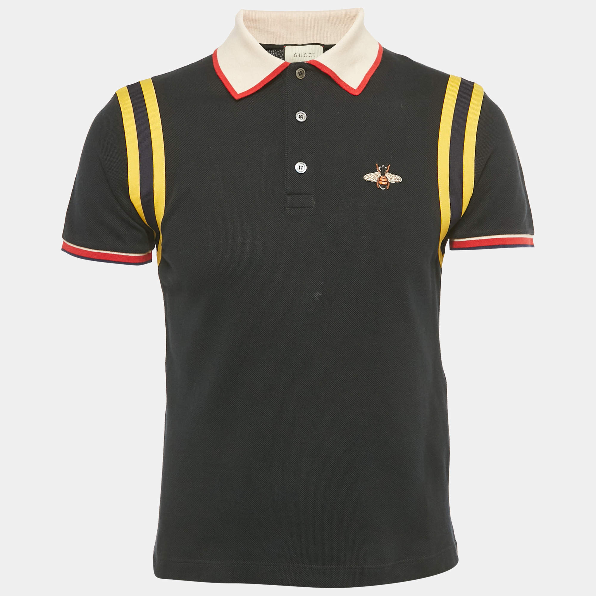 Pre Owned Gucci Black Contrast Trim Cotton Polo T-Shirt M