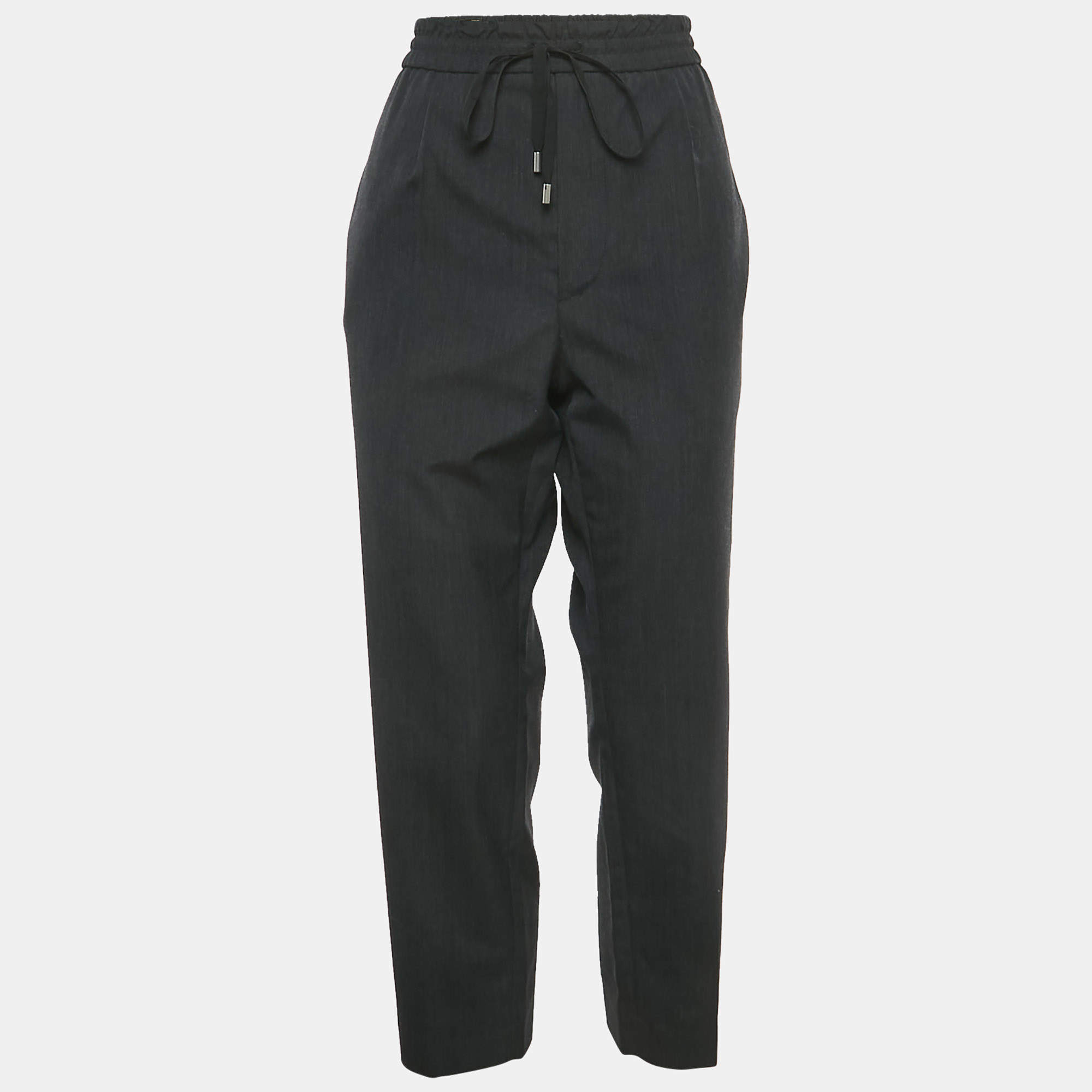 Pre Owned Gucci Black Grey Wool Drawstring Trousers M