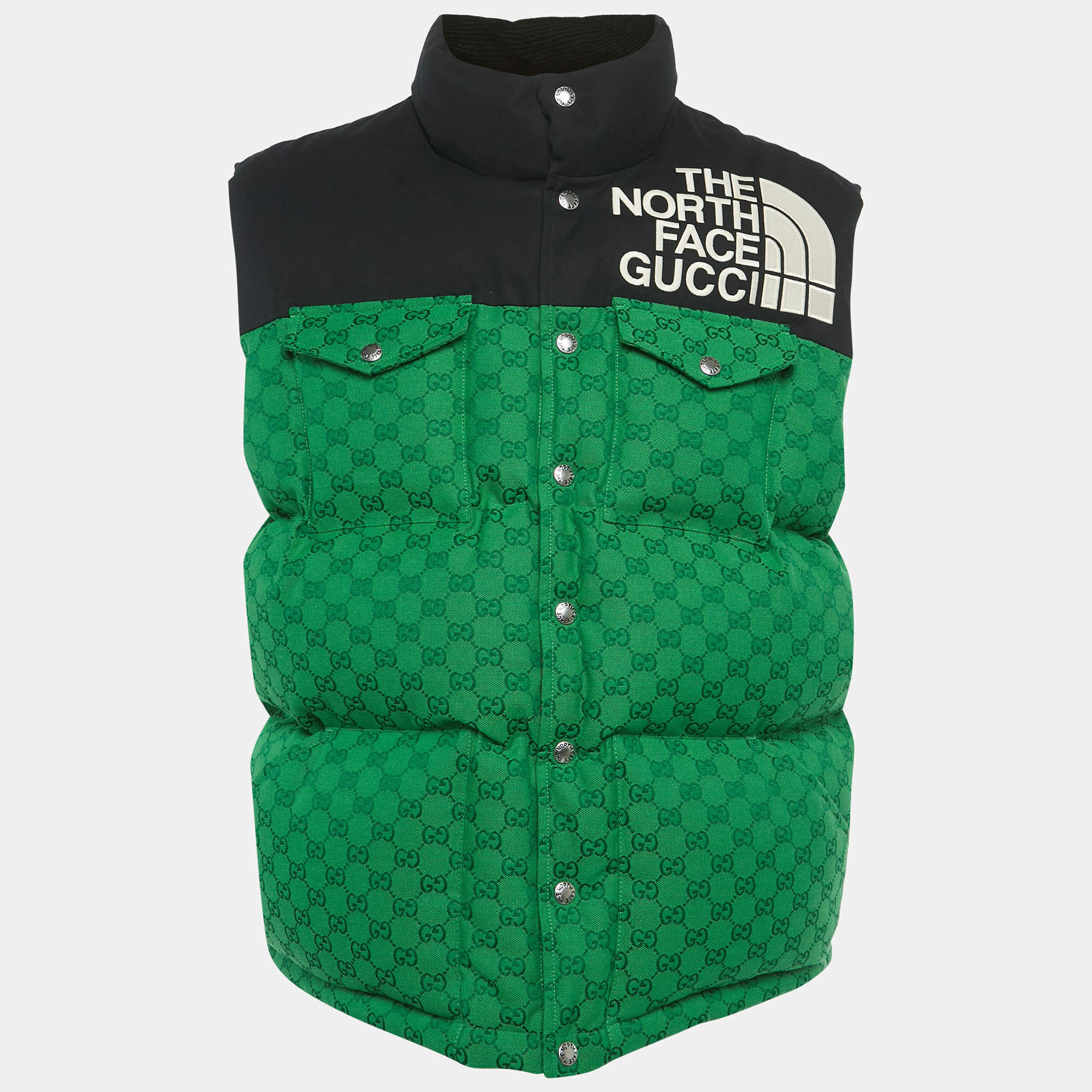 Pre Owned The North Face x Gucci Green logo Pattern Gillet Down Jacket L
