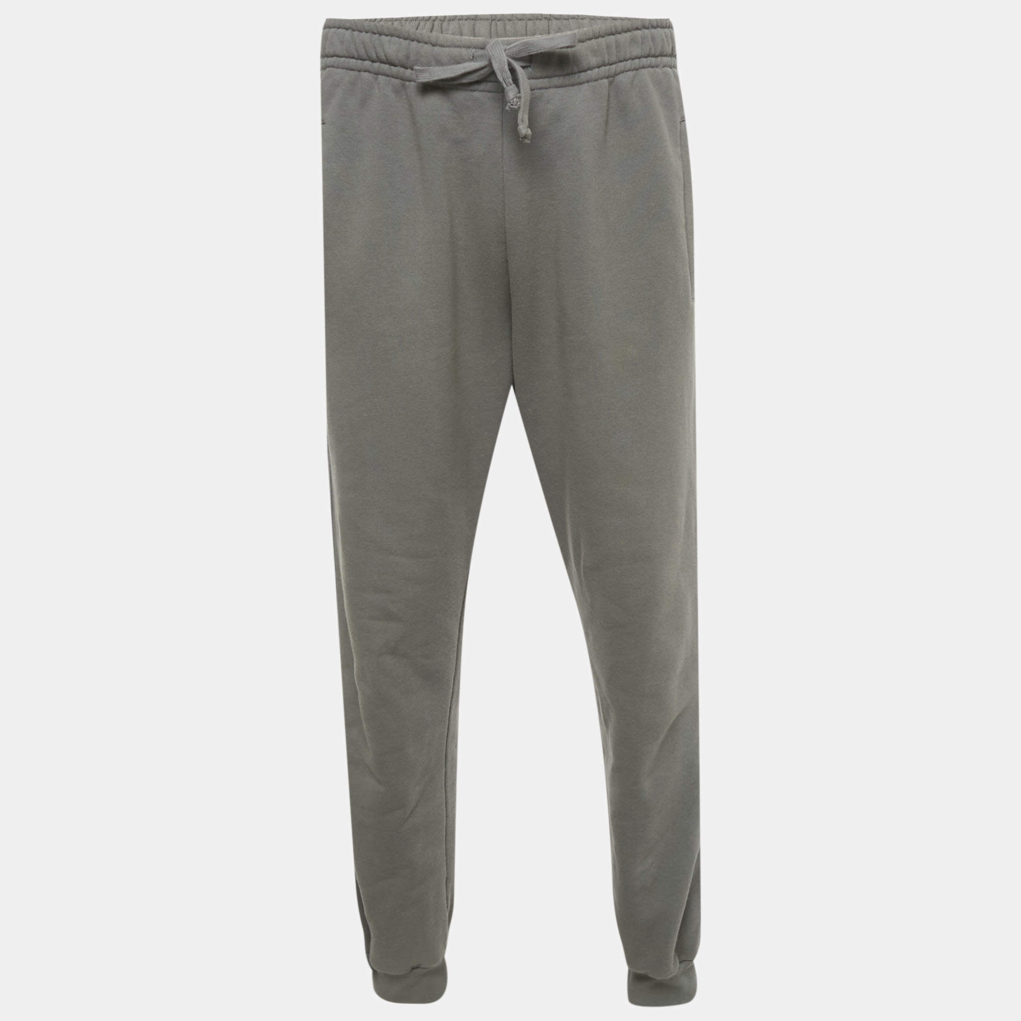 Pre Owned Gucci Grey GG Side Stripe Cotton Joggers S