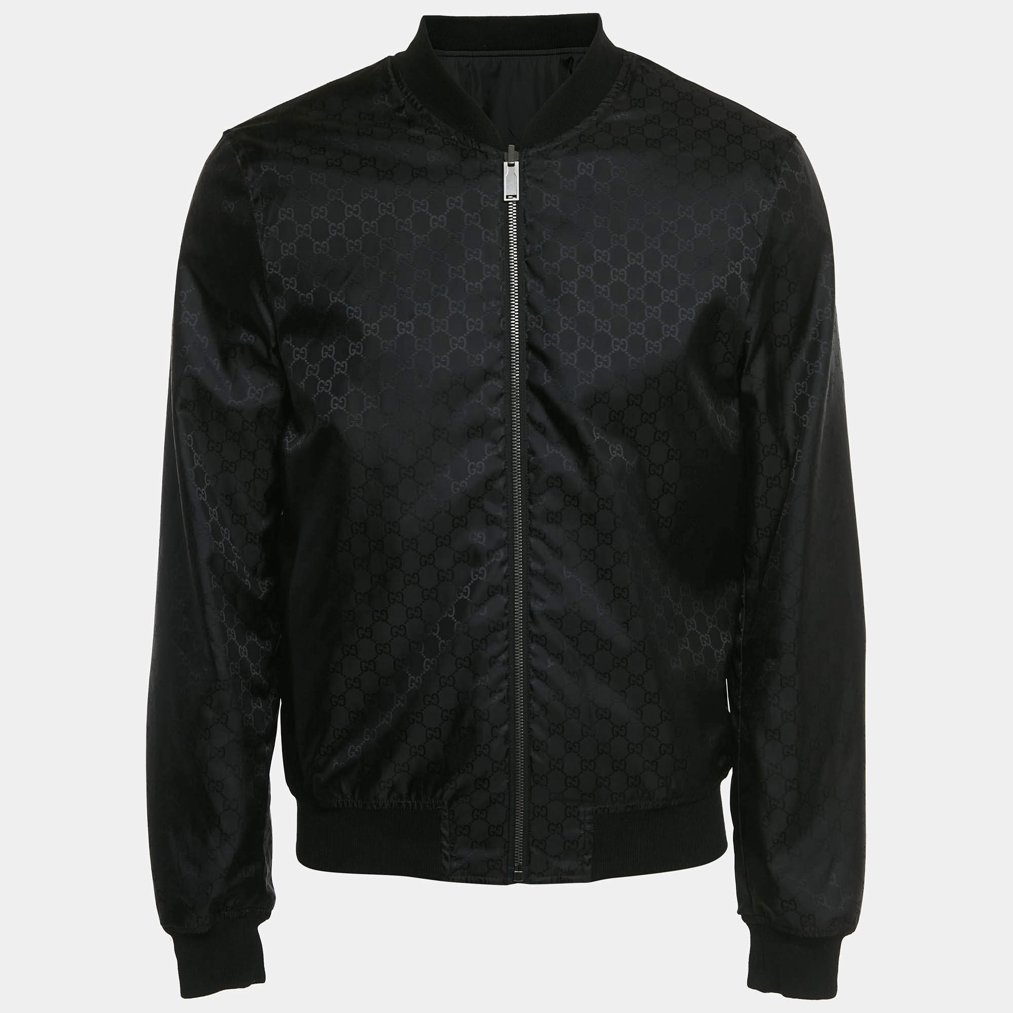 Pre Owned Gucci Black Monogram Nylon Reversible Jacket L