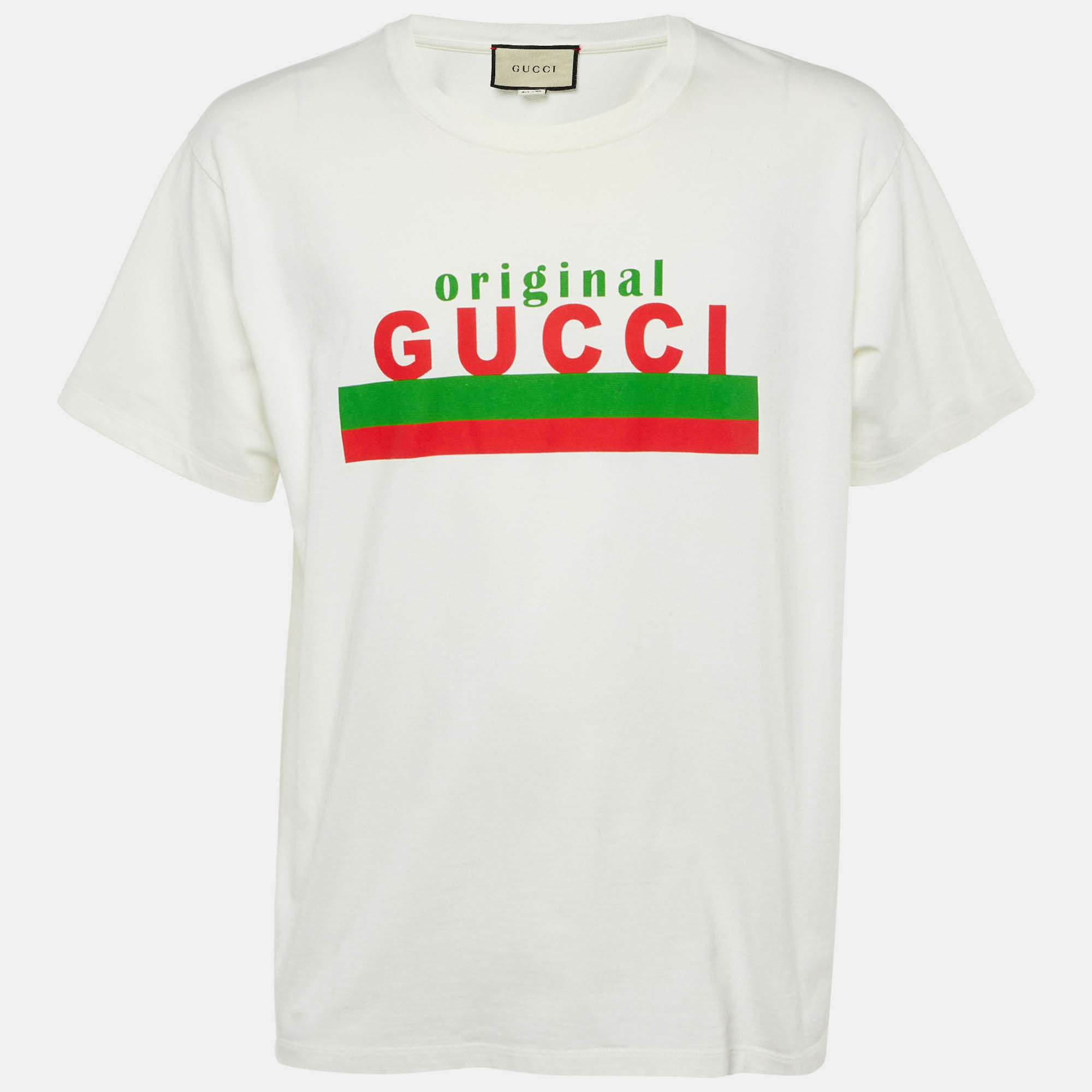 Pre Owned Gucci White Original Logo Print Cotton Oversize T-Shirt M