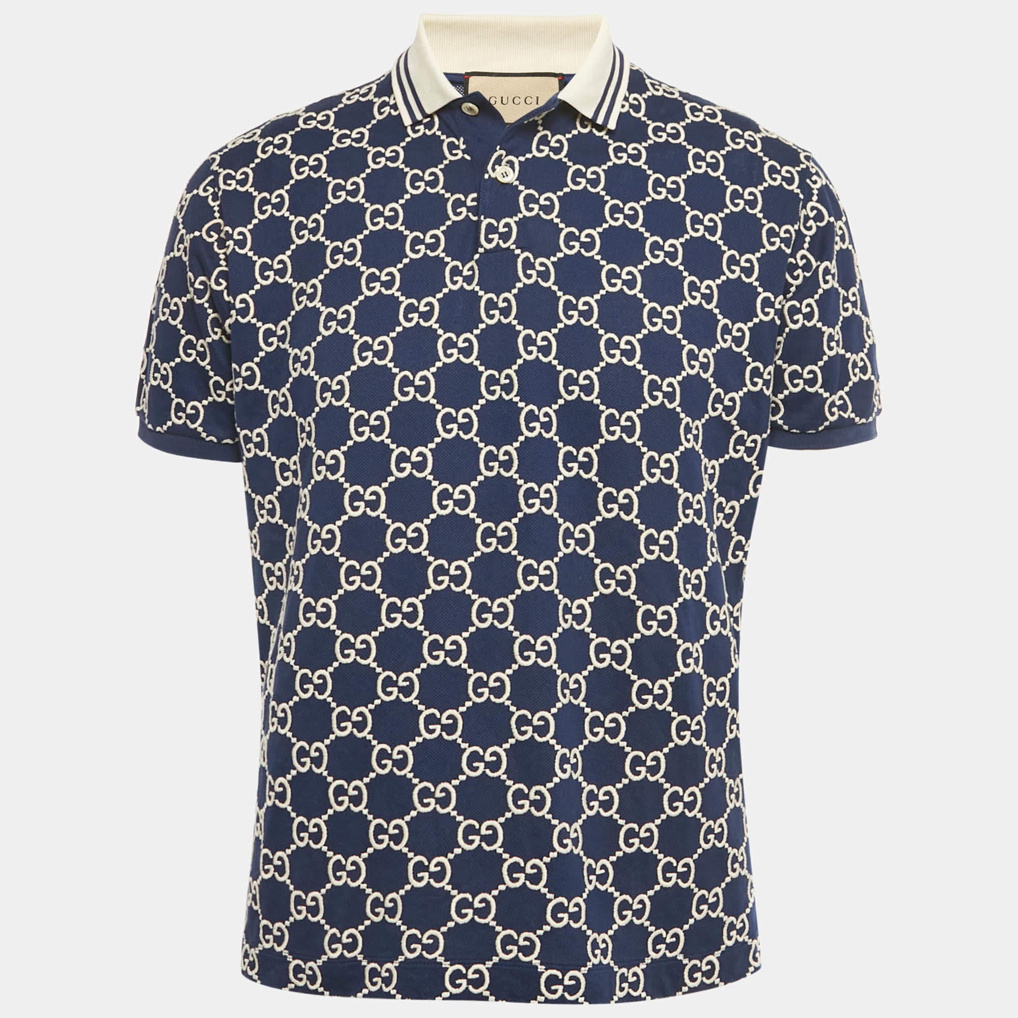 مملوكة مسبقًا Gucci Blue GG Embroidered Pique Polo T-Shirt S