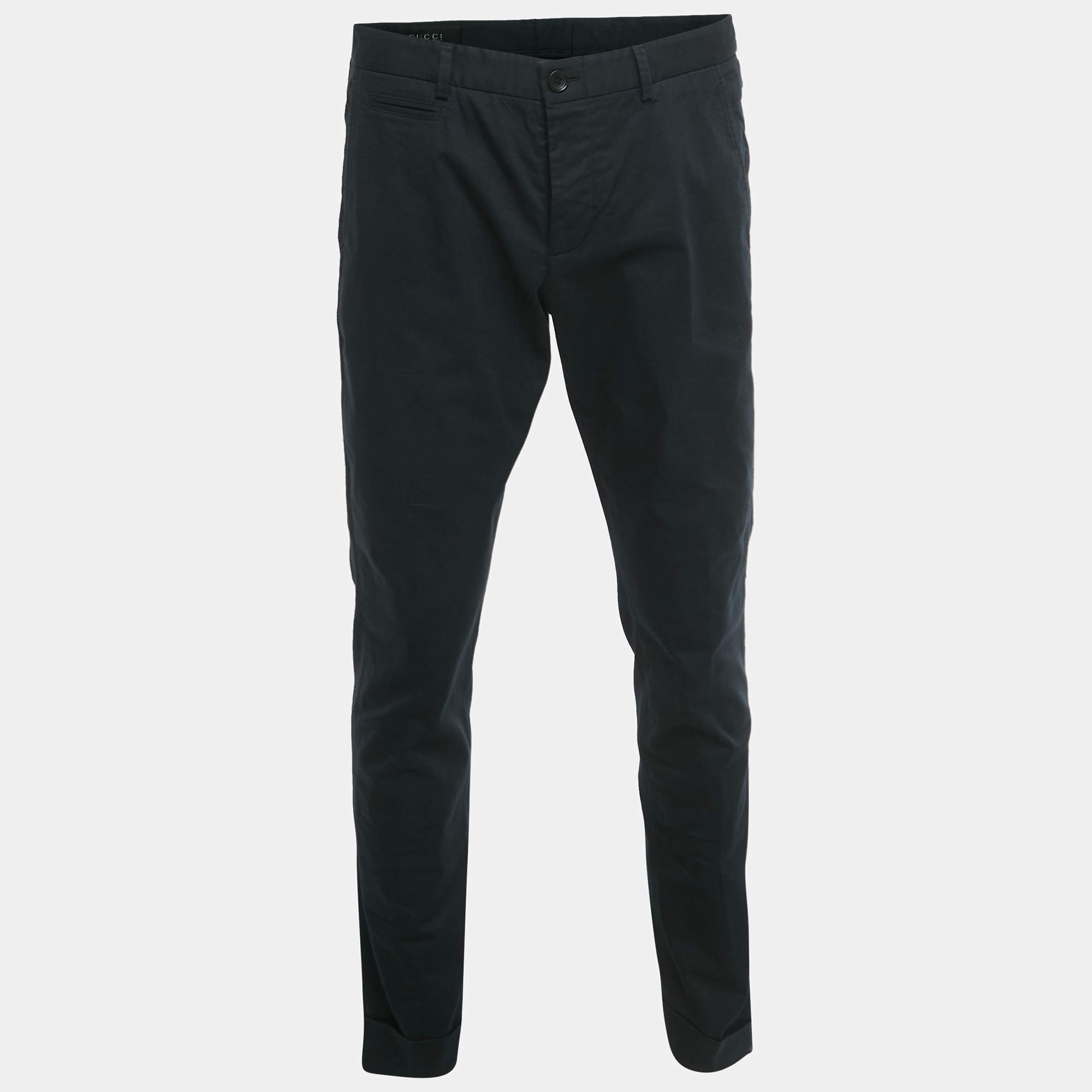 Pre Owned Gucci Navy Blue Cotton Formal Trousers  L