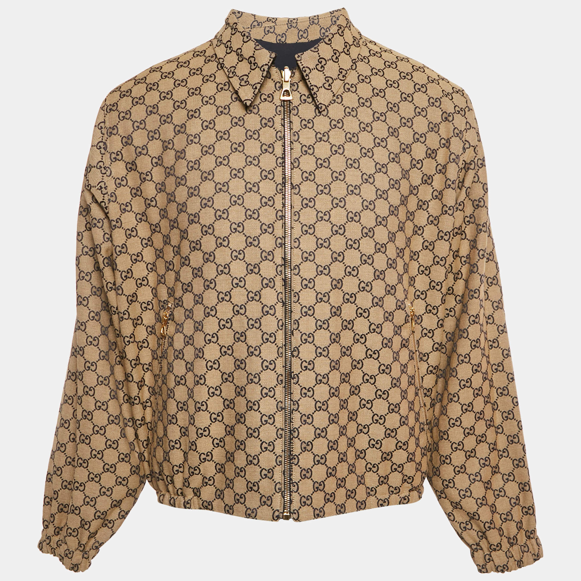 Pre Owned Gucci Blue/Beige SS Canvas and Synthetic Reversible Jacket S