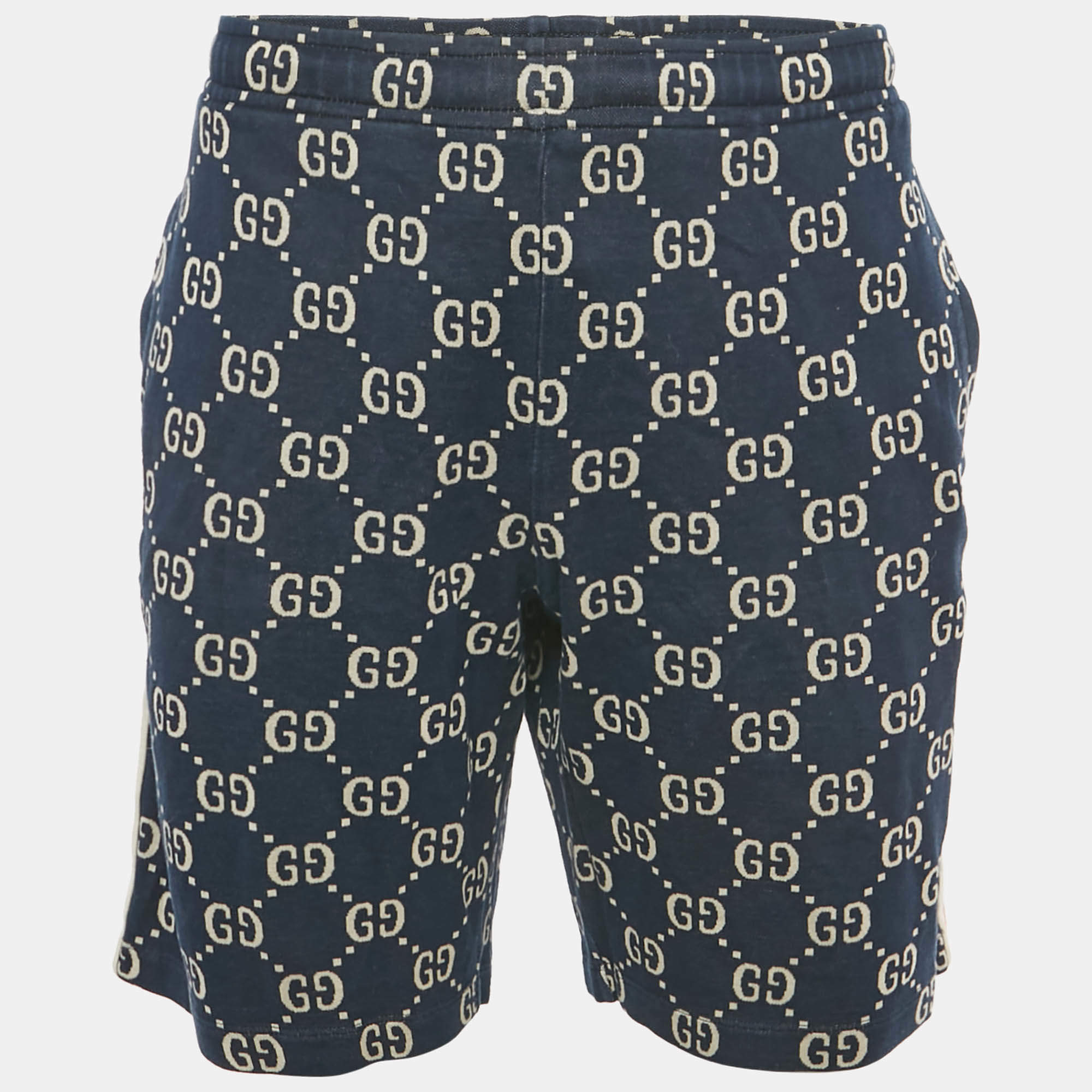 Pre Owned Gucci Navy Blue GG Jacquard Cotton Web Striped Shorts XXL