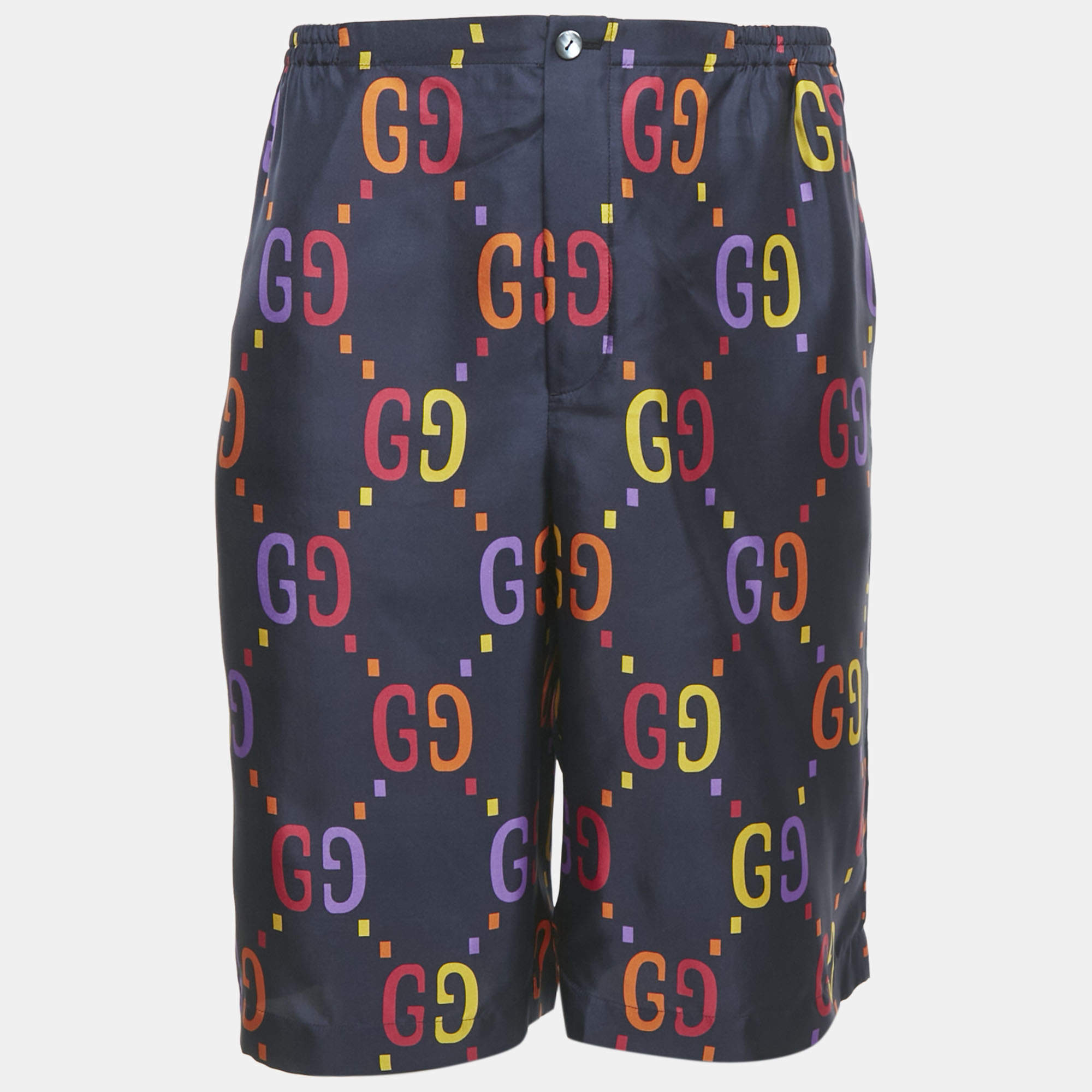 Pre Owned Gucci Blue GG Print Silk Shorts XL