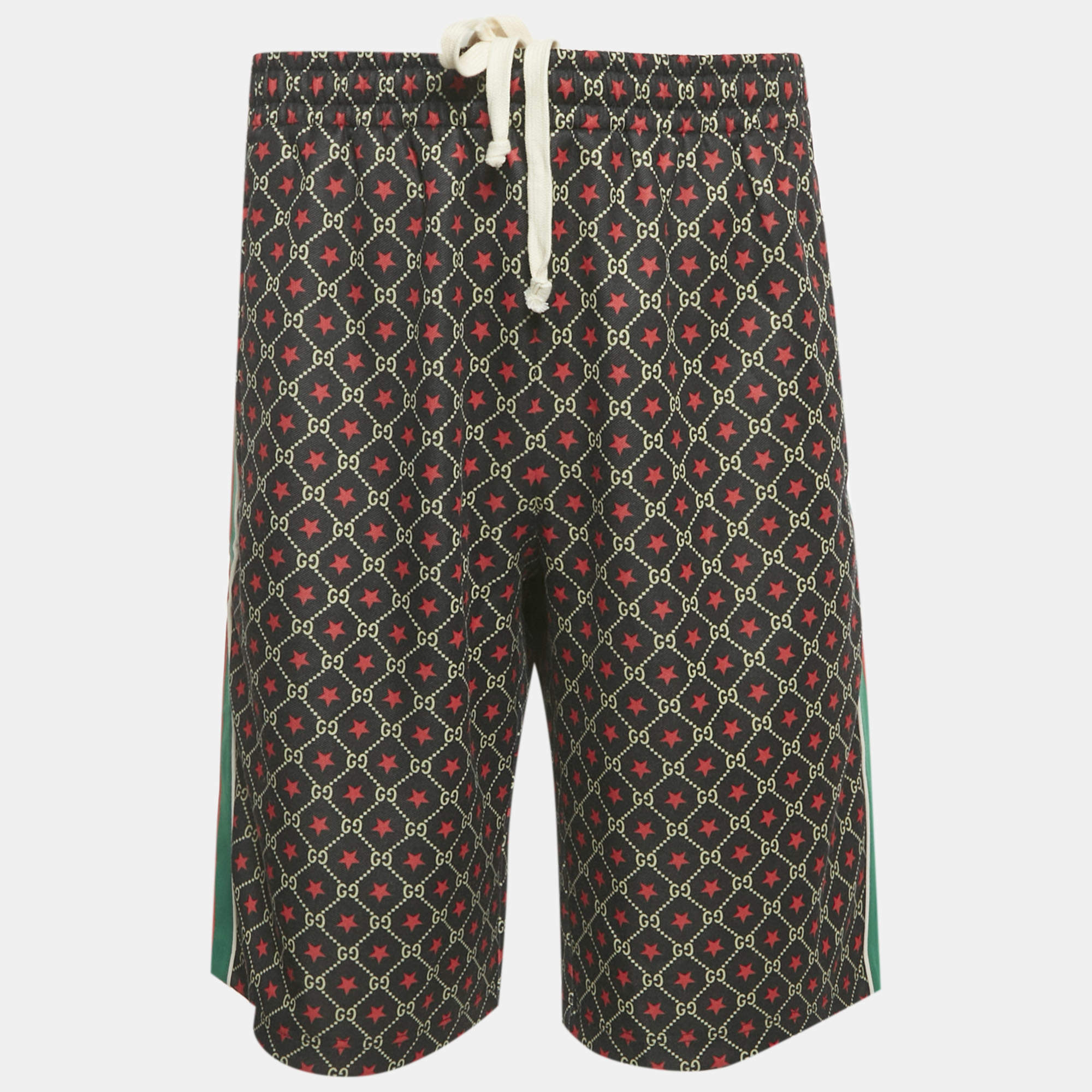 Pre Owned Gucci Black GG and Star Print Cotton Web Trim Shorts XL