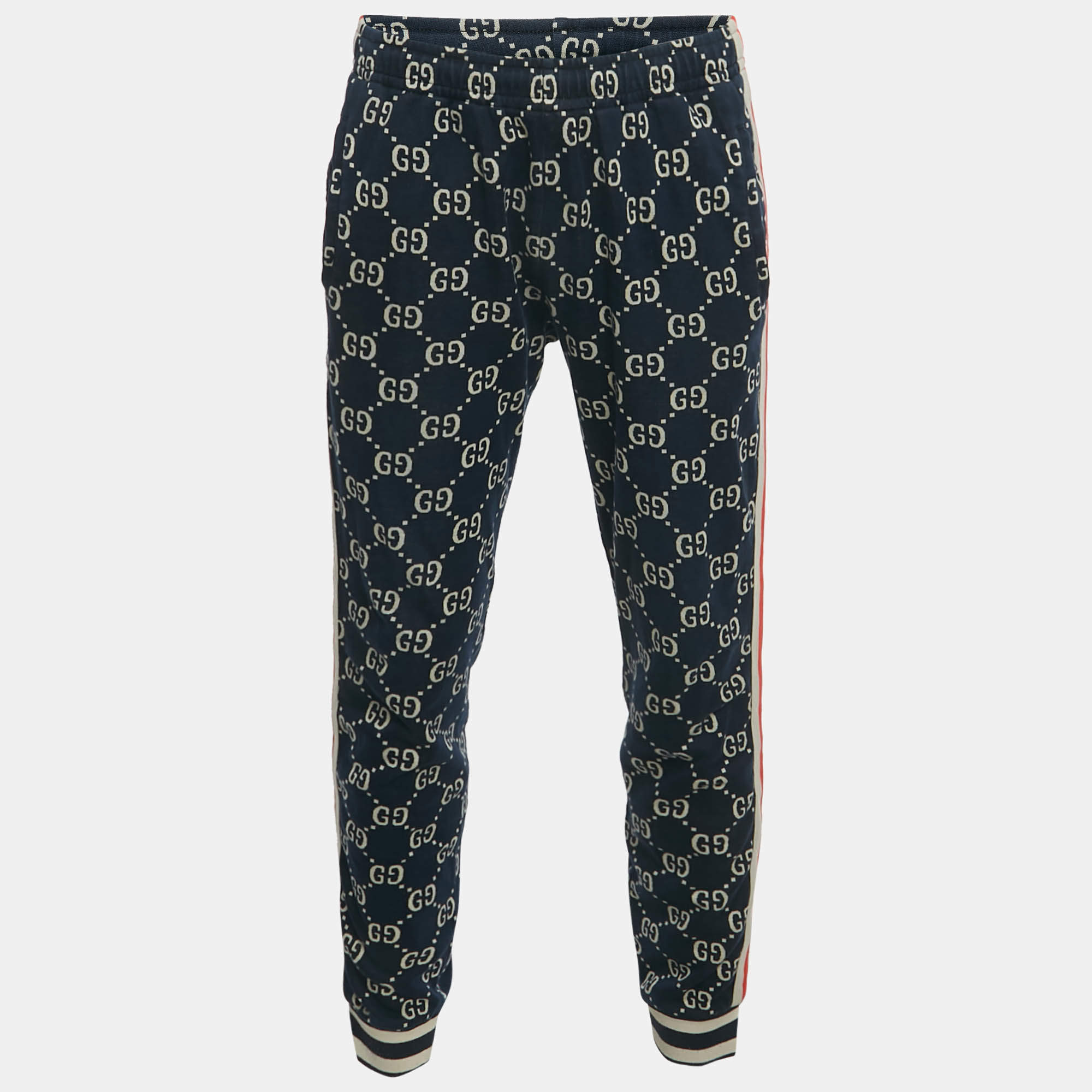 Pre Owned Gucci Navy Blue GG Jacquard Track Pants XL