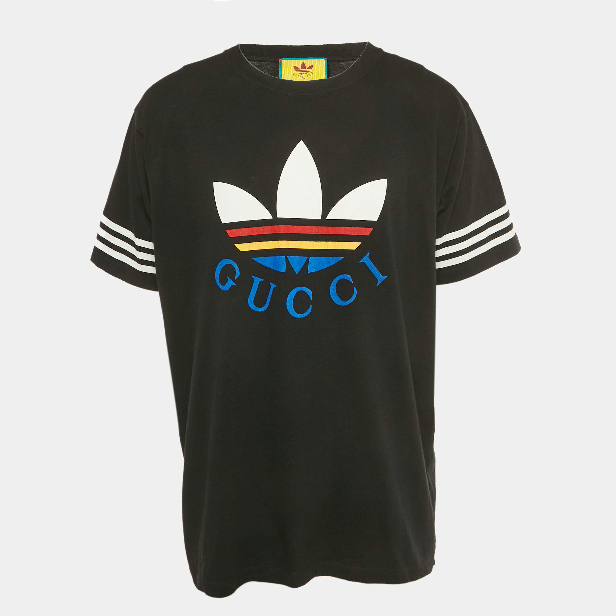 Pre Owned Gucci Black Logo Print Jersey Crewneck T-Shirt L