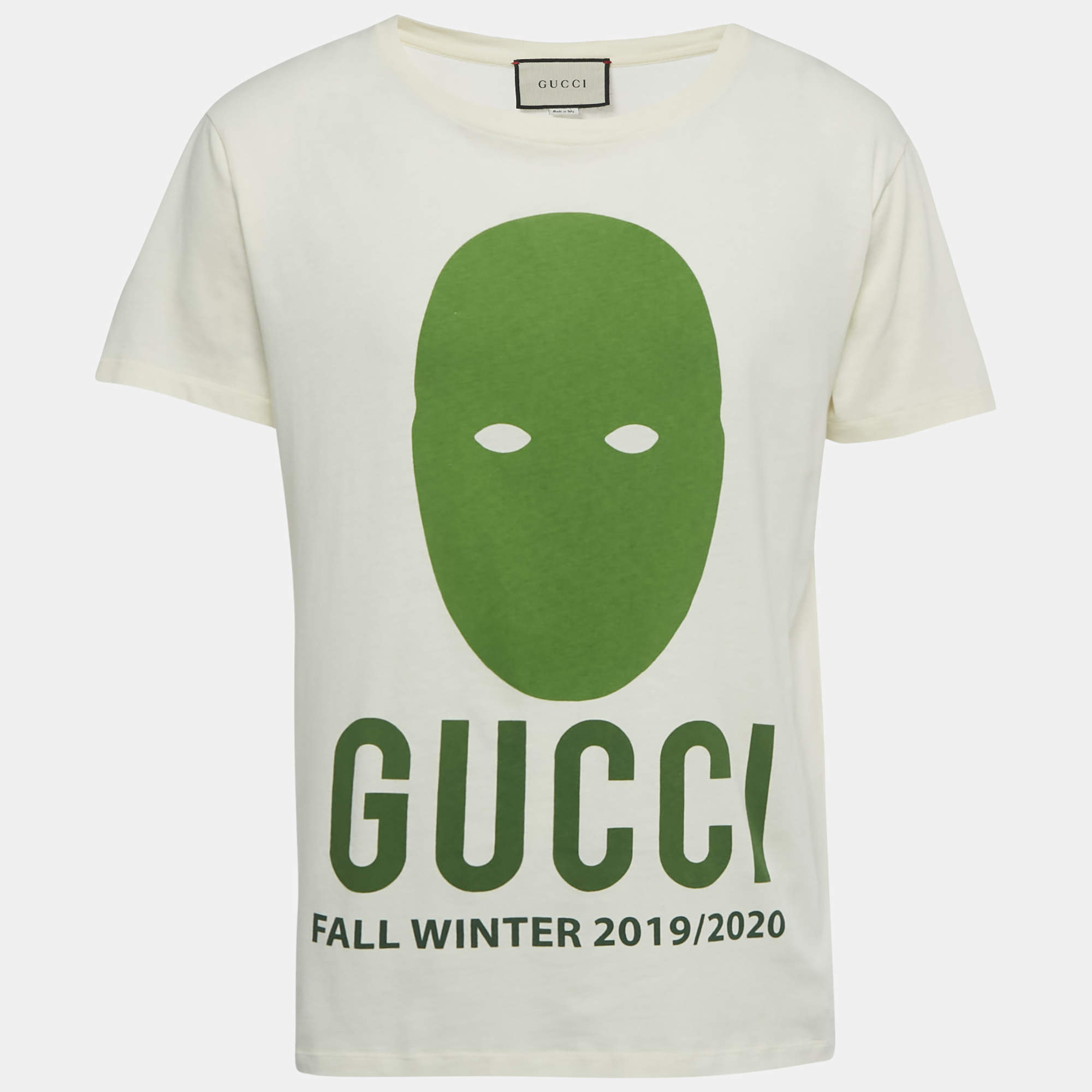 Pre Owned Gucci Cream Printed Jersey T-Shirt M