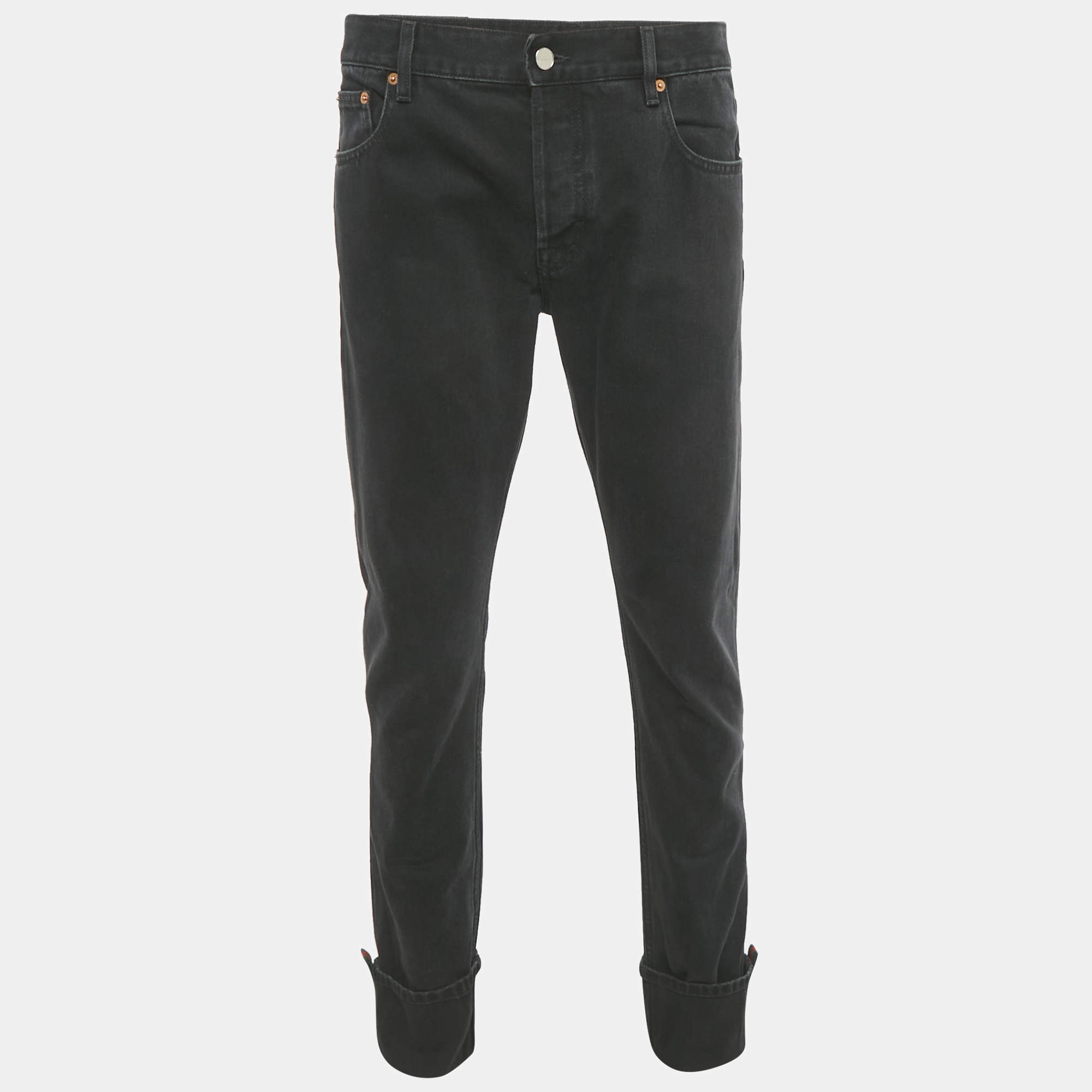 مملوكة مسبقًا Gucci Black Denim Straight Leg Jeans L/Waist 35"