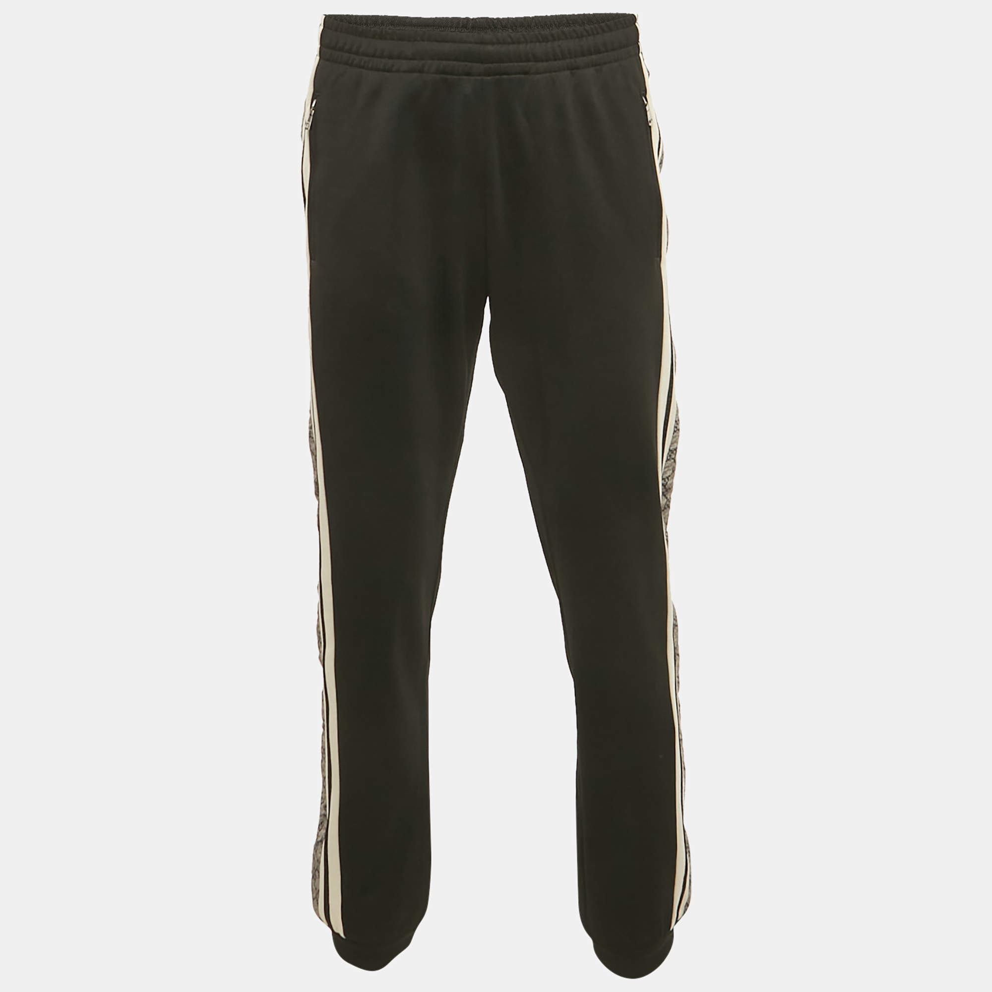 مملوكة مسبقًا Gucci Black GG Logo Side Ribbon Technical Jersey Joggers L