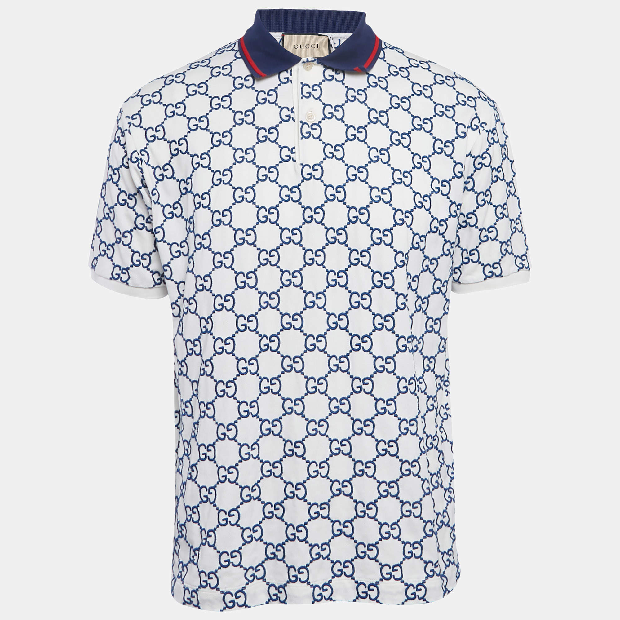 مملوكة مسبقًا Gucci White GG Embroidered Cotton Pique Polo T-Shirt XXL