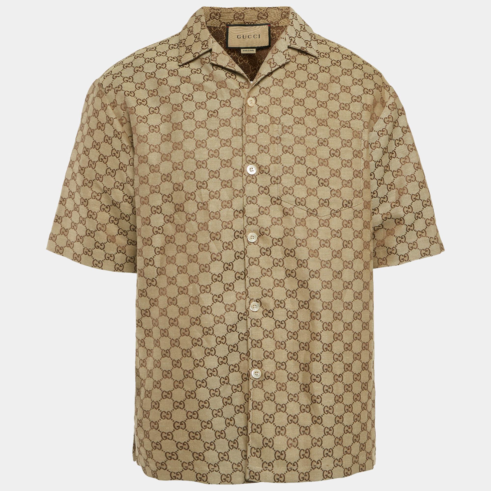 مملوكة مسبقًا Gucci Brown GG Linen Canvas Shorts Sleeve Shirt M