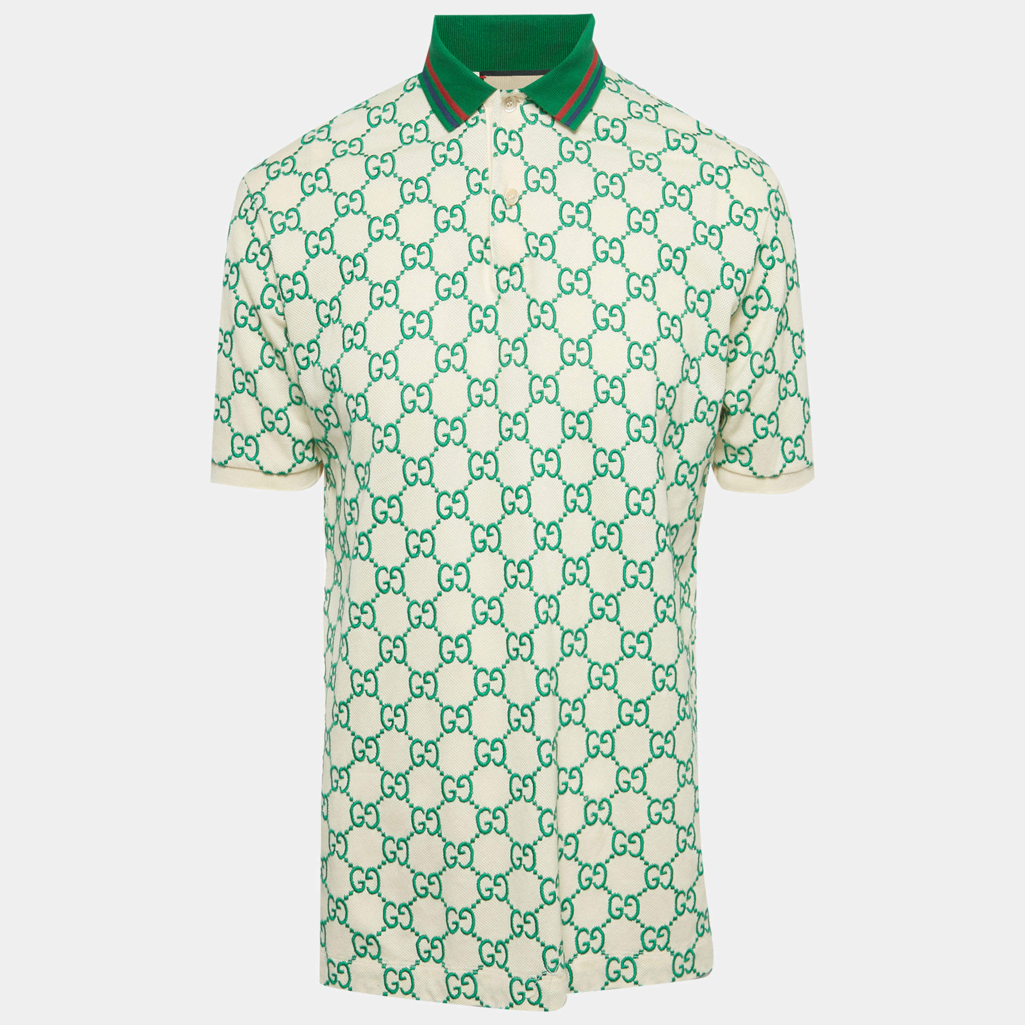 Pre Owned Gucci GG Embroidered Cotton Pique Polo T-Shirt M