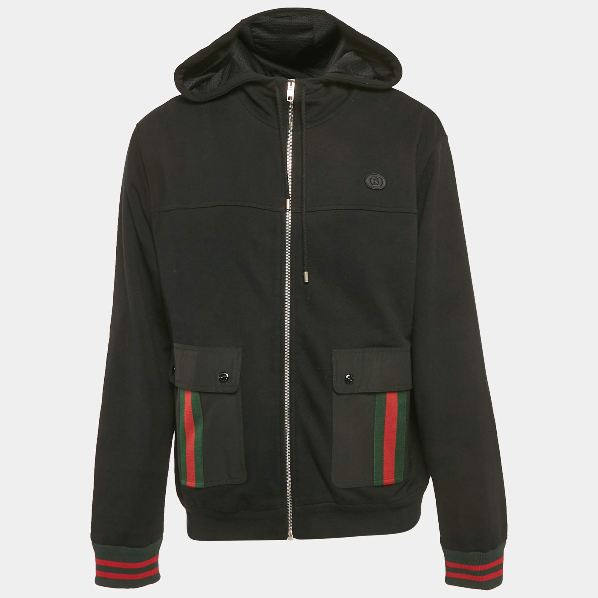 Pre Owned جاكيت غوتشي نايلون قابل للعكس بنمط GG أزرق/بيج قياس متوسط