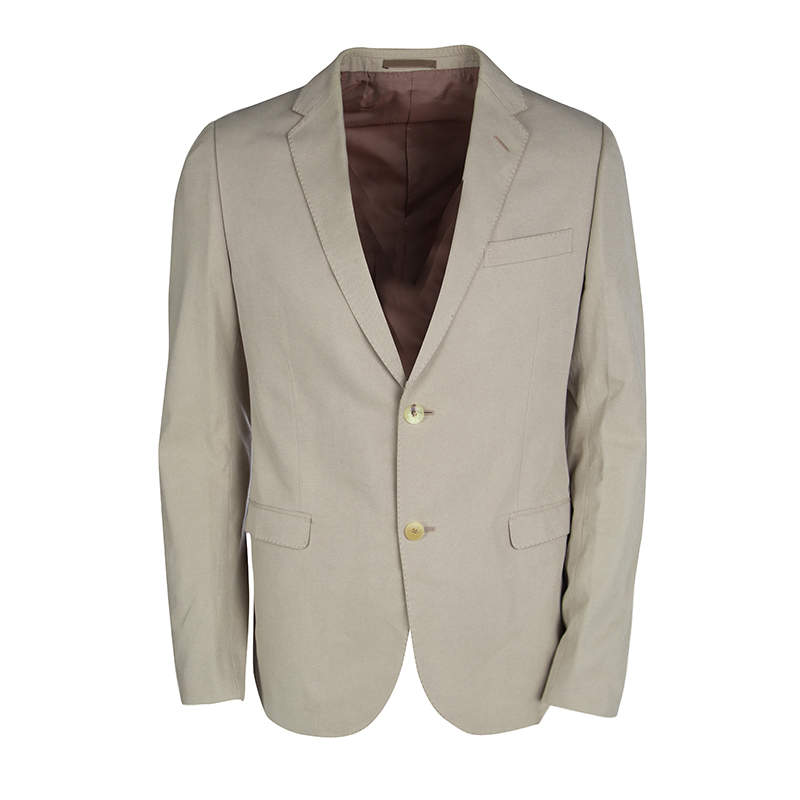 Pre Owned Gucci Beige Cotton Regular Fit Two Button Blazer L